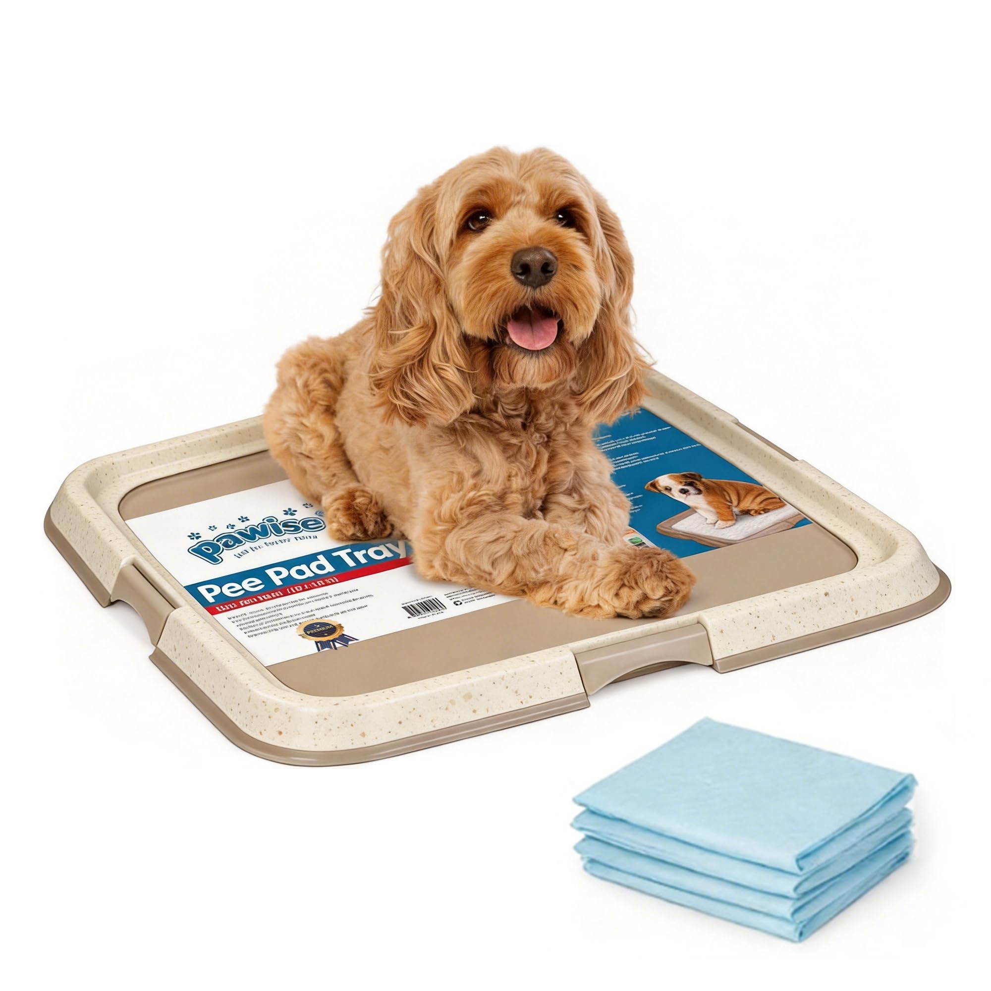 Pawise Upgraded Dog Pee Pad Holder for Puppy, Puppy Pad Holder Tray, Pet Training Pee Pad, Indoor Potty Tray for Senior Dogs, Dog Toilet for Newborn Puppies, Includes 4 Pee Pads,23.5" x 23.5"