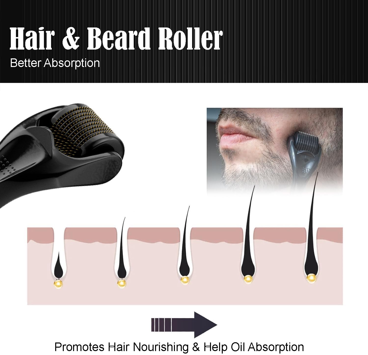 Rullo da bar 1,5 mm - 540 Titan Derma roller per la crescita della barba e dei capelli, Micronago per viso, cuoio capelluto e corpo, aghi in titanio per uomini e donne, con effetto anti invecchiamento