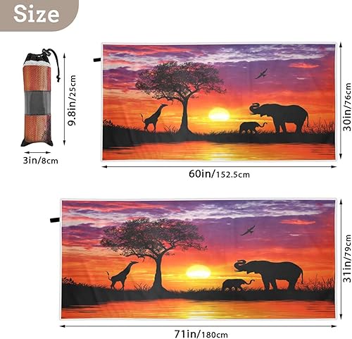 Miniatura 3 de Toalla de playa con diseño de animales africanos al atardecer, toallas de viaje superabsorbentes, de gran tamaño, ligera, compacta, de secado