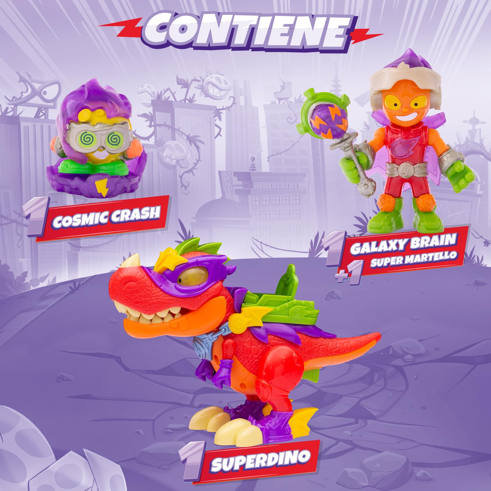 SUPERTHINGS Superdino V-REX – Dinosauro cattivo articolato con effetti luminosi e sonori, 1 Kazoom Kid 1 SuperThing esclusivi