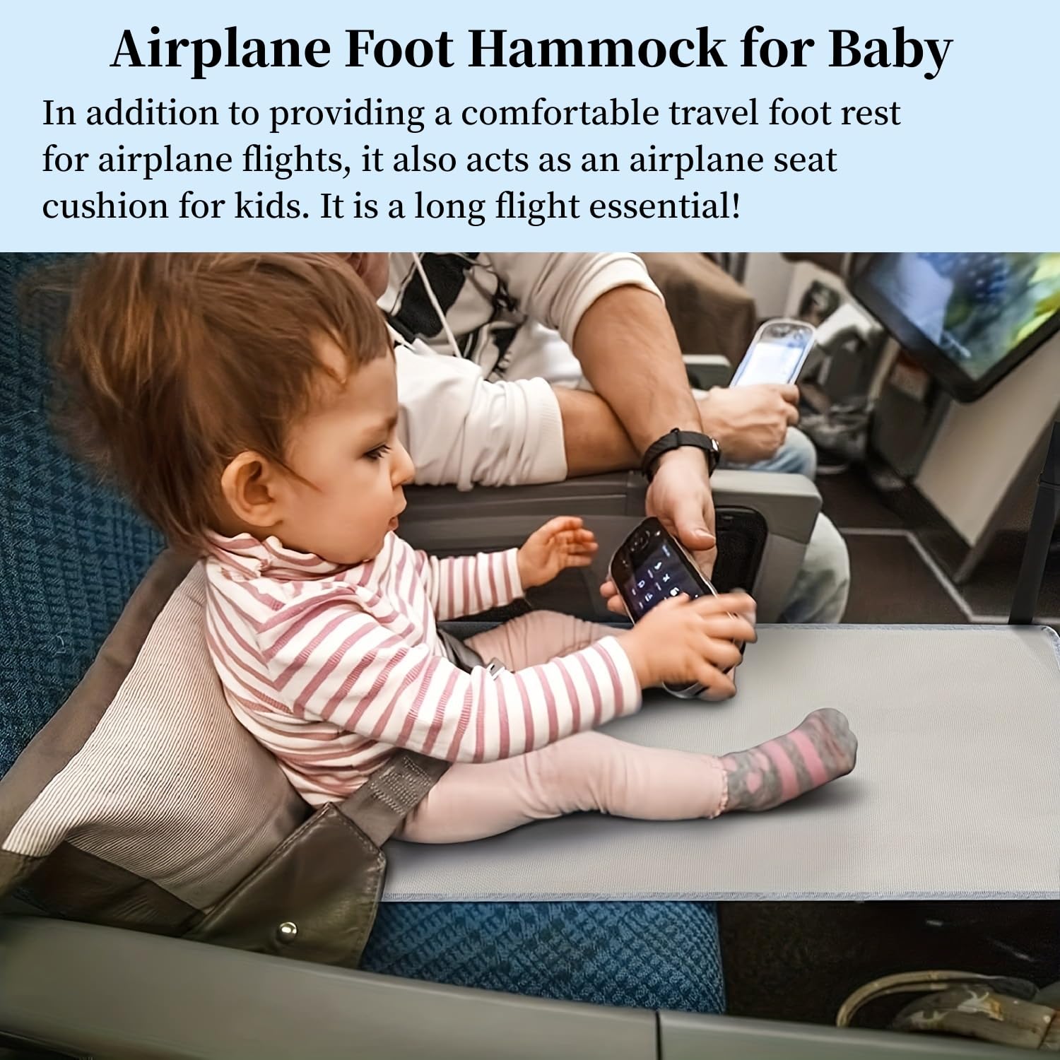 ReposapiéS de AvióN para AvióN NiñOs, Extensor de Asiento de AvióN para NiñOs, PortáTil ExtensióN de Asiento de AvióN, PortáTil Y Plegable, Apto para Viajes Cortos Y Largos, Azul 77 * 44cm