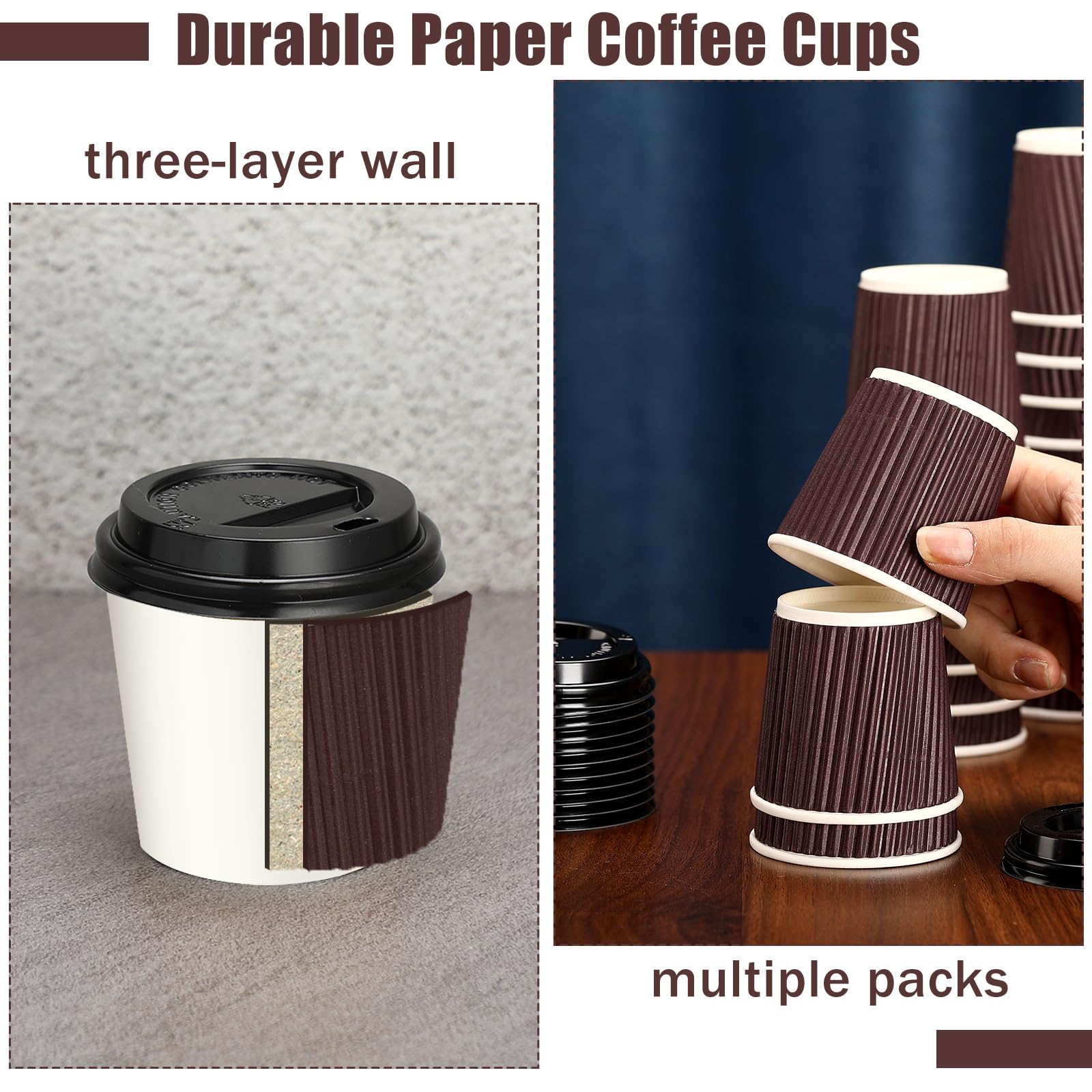 Uiifan Lot de 100 tasses à expresso jetables en papier ondulé avec couvercles, 118 ml, gobelets à café isothermes pour boissons chaudes au chocolat chaud, thé et cacao (café)