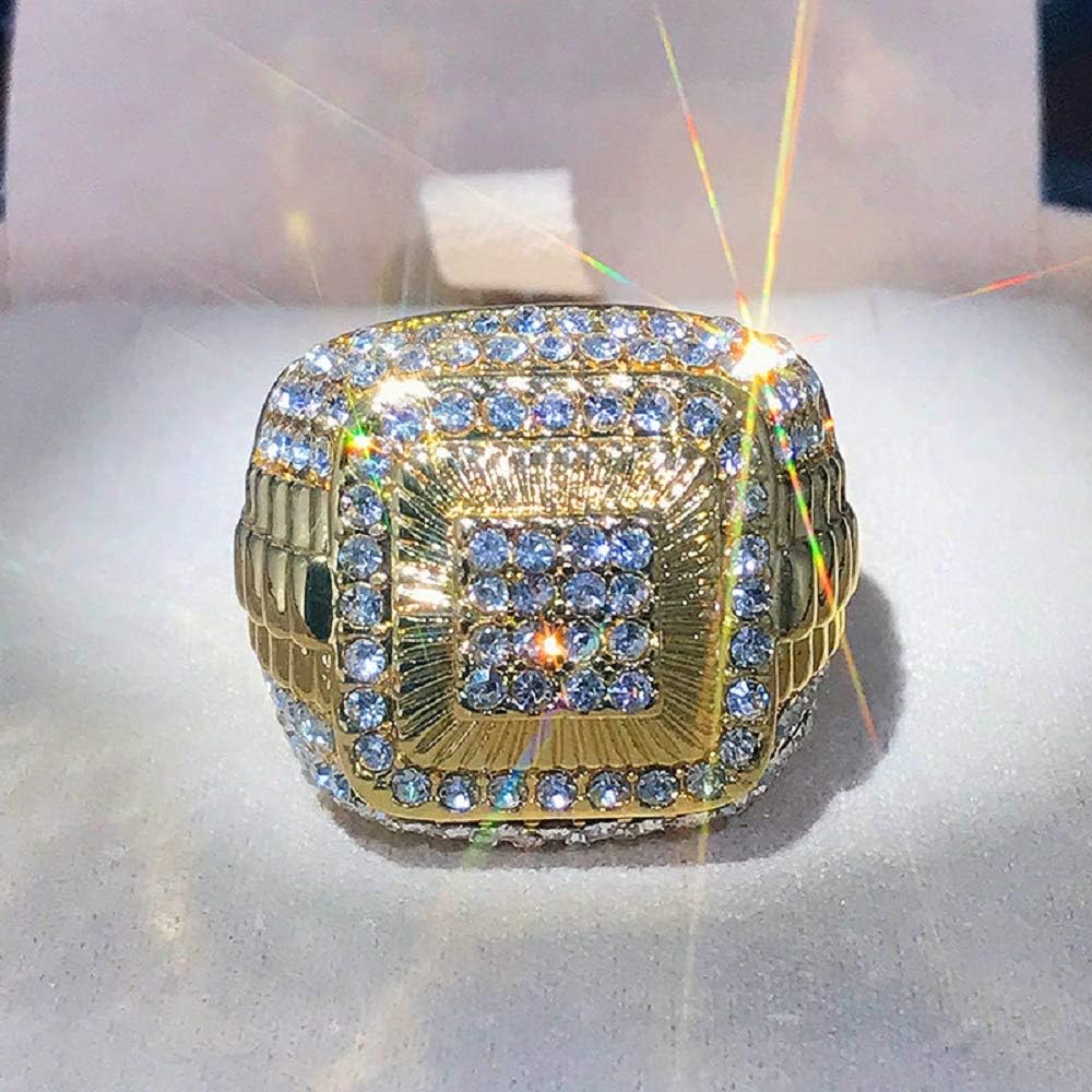 Men's 18k Gold Plated Stainless Steel Hip Hop Iced Out Cubic Zirconia Square Rings Micro Pave CZ Wedding Bands (10) - Image 3