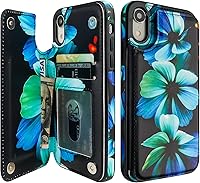 Vista 7 de HAOPINSH Funda tipo cartera para iPhone XR con tarjetero, diseño de mármol rosa y azul en la parte trasera, de piel sintética, con ranuras