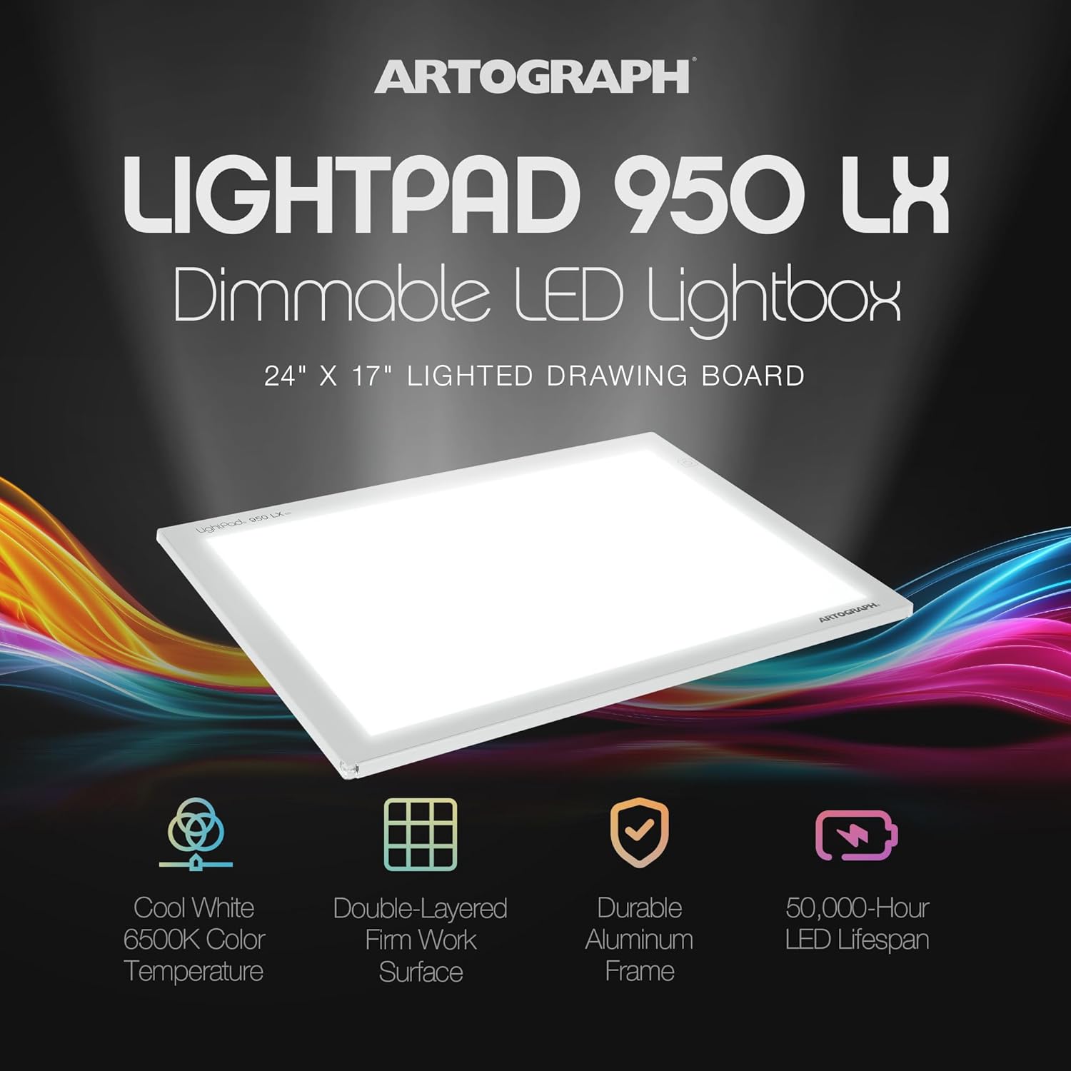 Artograph LightPad 950 LX Thin Dimmable 24x17 Inch Artist Light Box with UV Free LED Light for Tracing, Drawing, and Patterns, Silver