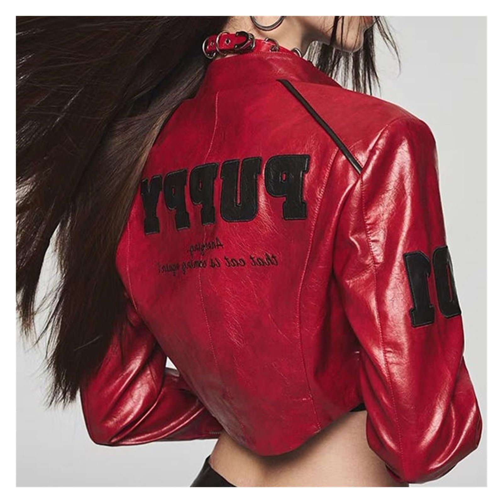 Veste De Moto Slim En PU Avec Patch Lettre Y2K
