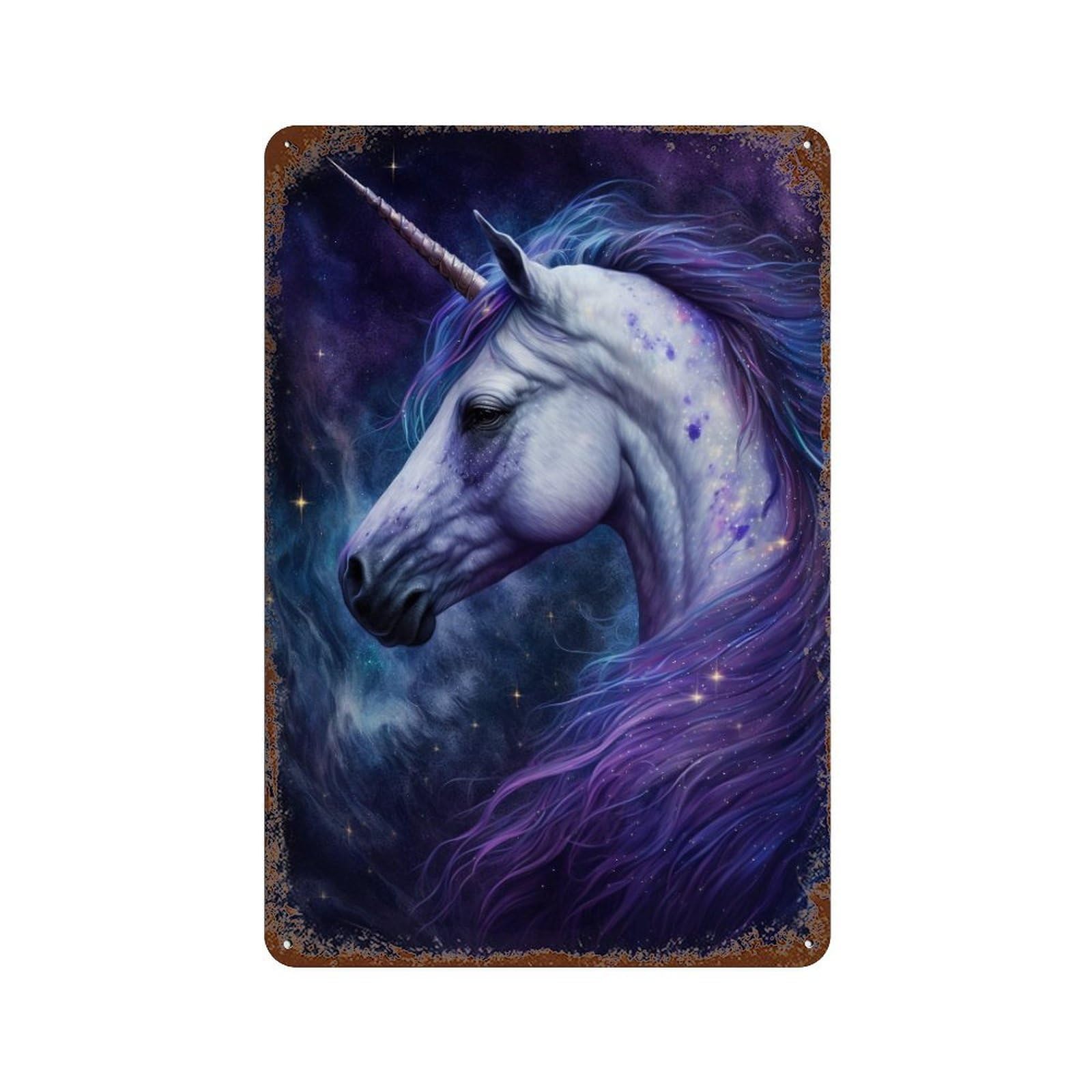 Garage Style Galactic Unicorn Fantasy Art Distressed Metal Wall Sign 11.8"x7.9", Farmhouse Wall Decor for Bar And Workshop