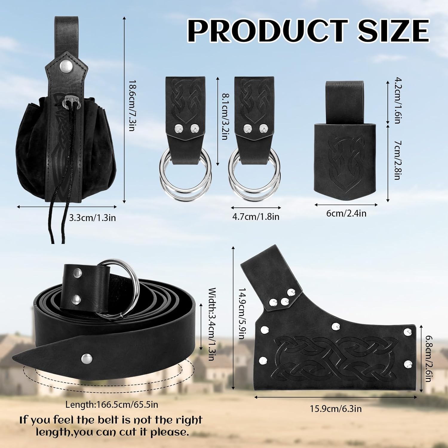 Renaissance Belt Pouch Medieval Viking Pirate Leather Bag Potion Bottle Set Skirt Hike Halloween Cosplay Costume Accessorie (Black-A, Belt Pouch) - Image 4