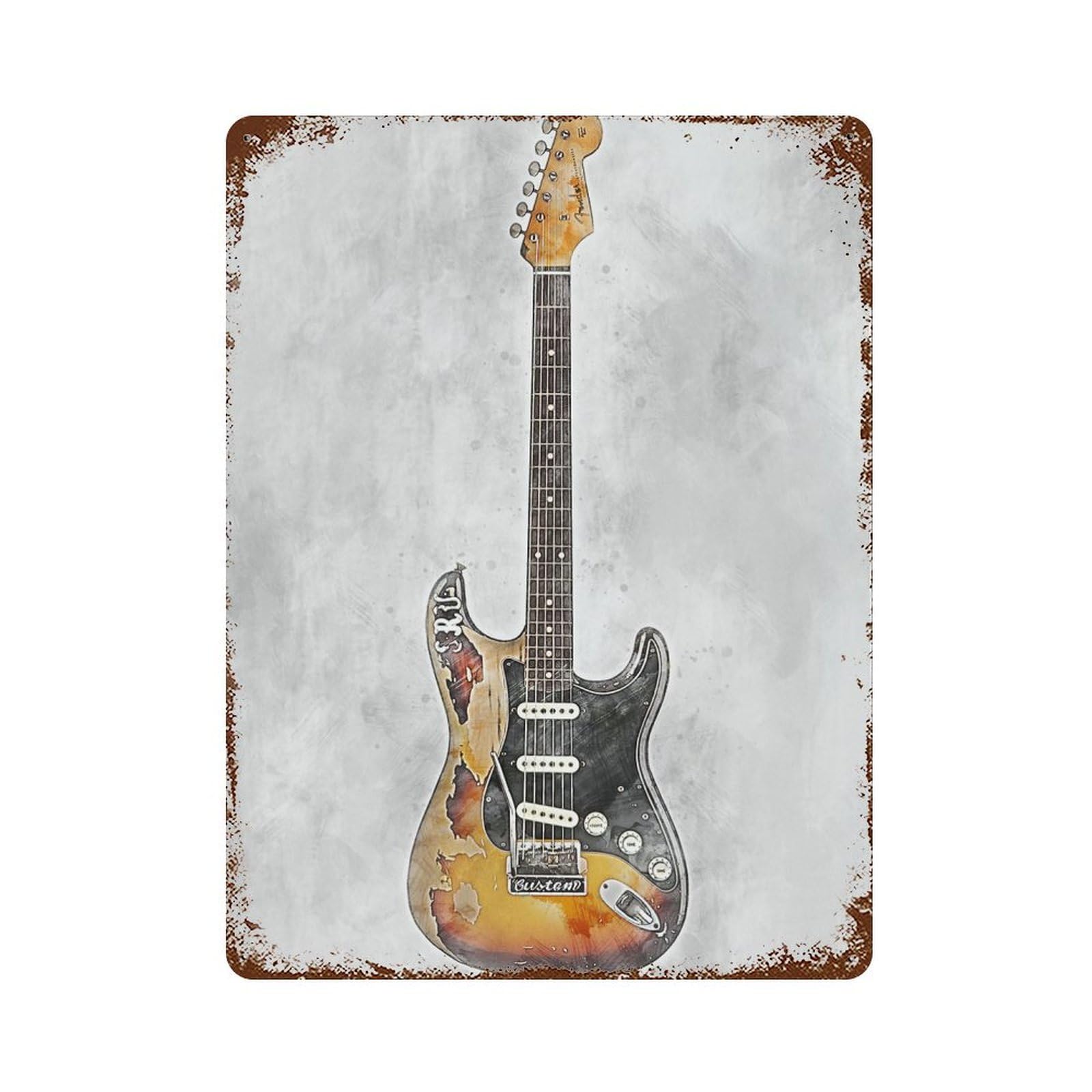 Electric Guitar 12 Rusty Metal Tin Sign 15.7"x11.8", Vintage Wall Decor for Garage, Pub Or Kitchen