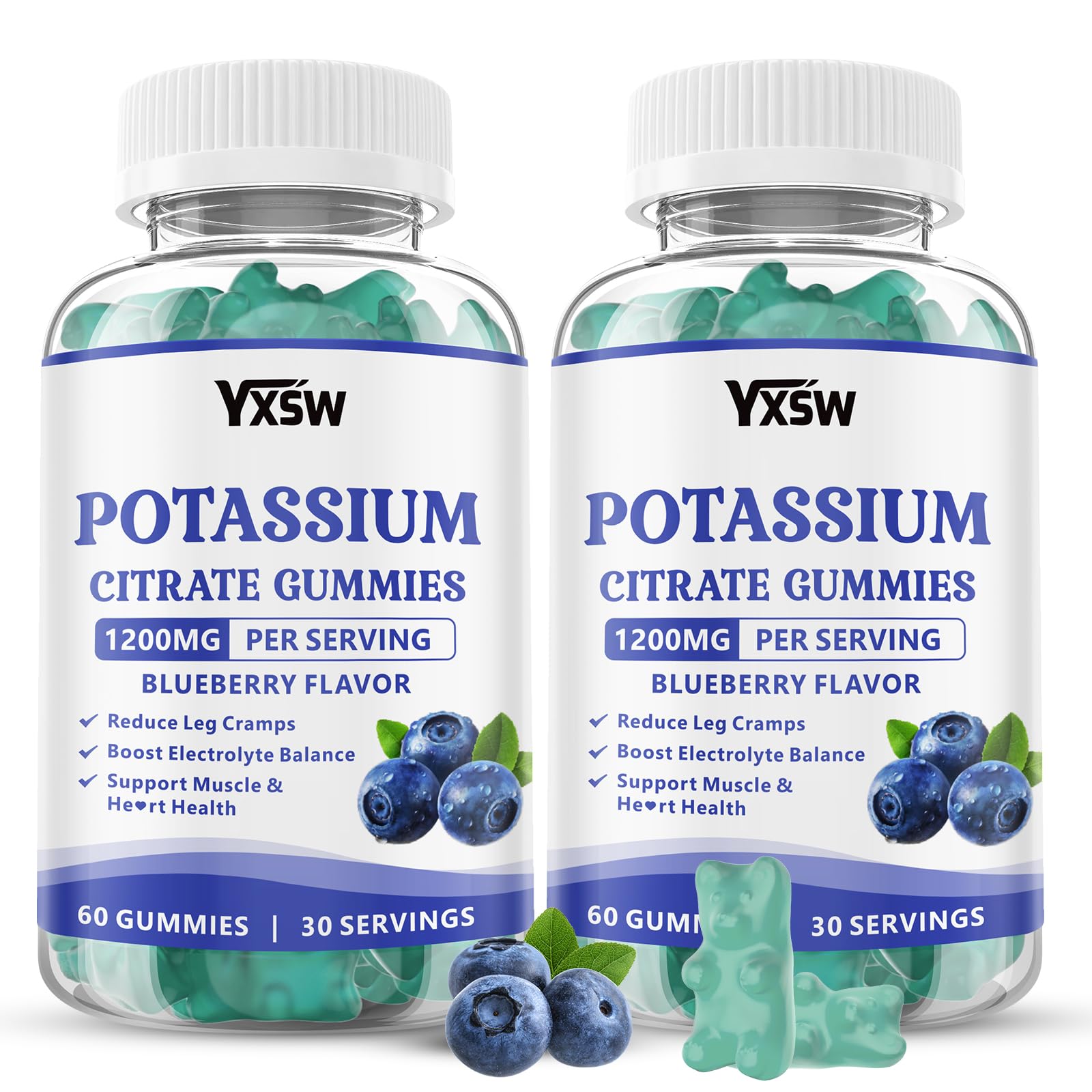 Potassium Citrate 1200mg Gummies for Adults Women & Men, Chewable Potassium Supplement for Muscle Health & Electrolyte Support, Sugar Free, Blueberry Flavor, 120 Count 120 Count (Pack of 1)