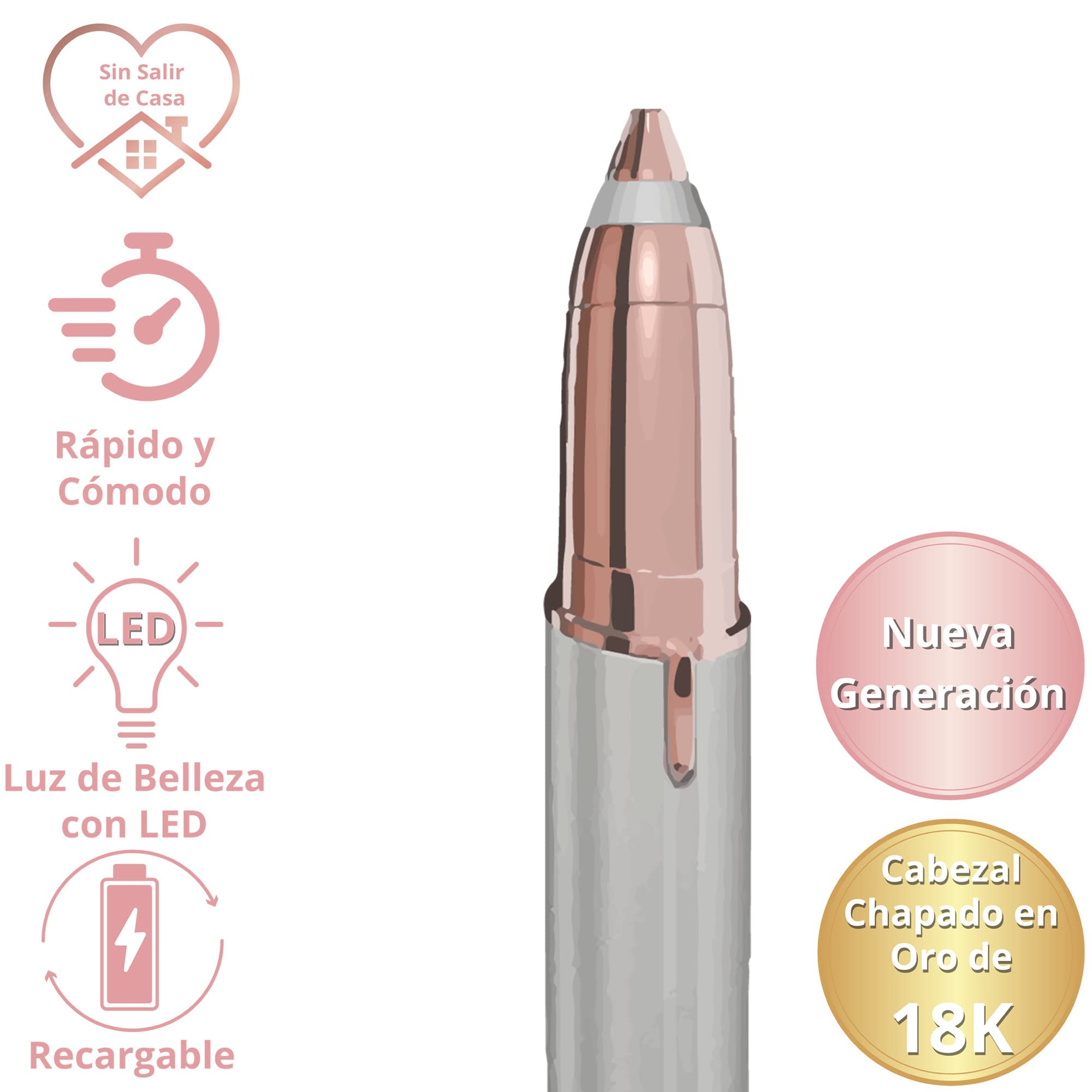 Finishing Touch Flawless Depiladora de Cejas Indolora, Cabezal Hipoalergénico chapado en oro de 18 Quilates, Blanco