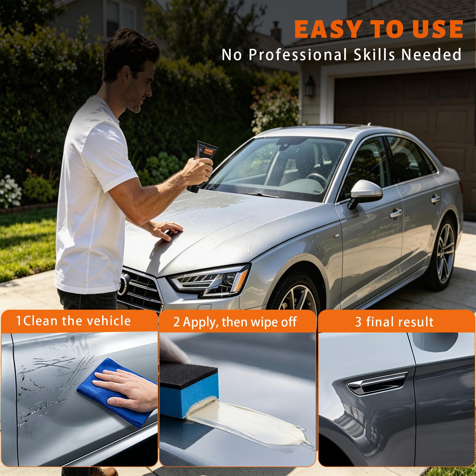 Car Scratch Remover, Scratch Remover Kit for Cars 120 ml, Car Scratch Removal Wax Repair Paste with Wipe and Sponge, Remove Minor Scratches and Restore Surface Shine - 4