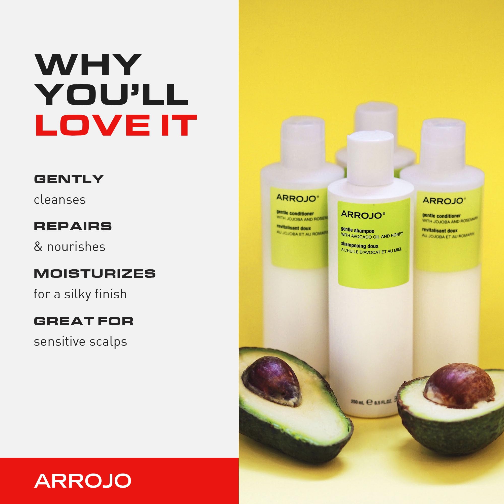 Arrojo Gentle Shampoo – Sulfate Free Shampoo with Vitamin B5, Coconut, Avocado & Sesame Seed Oils – Moisturizing Cleanser for Keratin-Treated & Damaged Hair