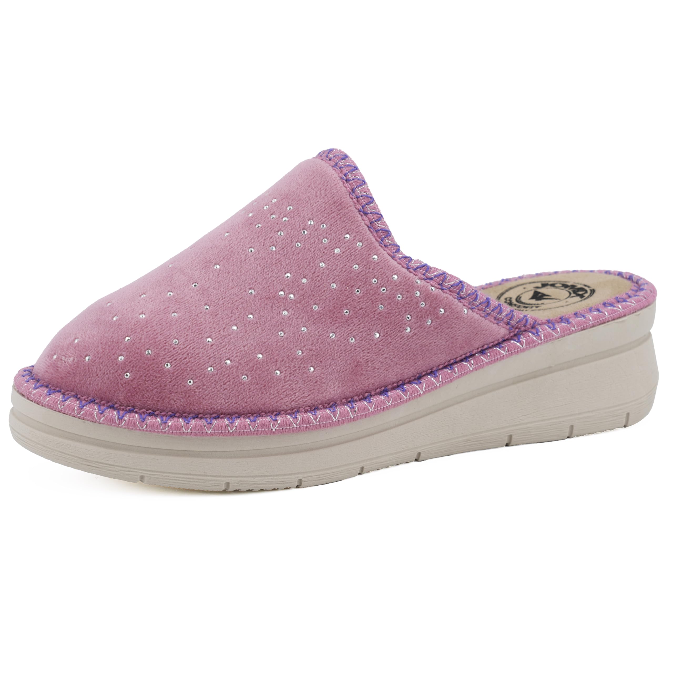 JOMIX Hausschuhe Damen Pantoletten mit Absatz Winter Bequeme Kunstwildleder Pantoffeln Made in Italy