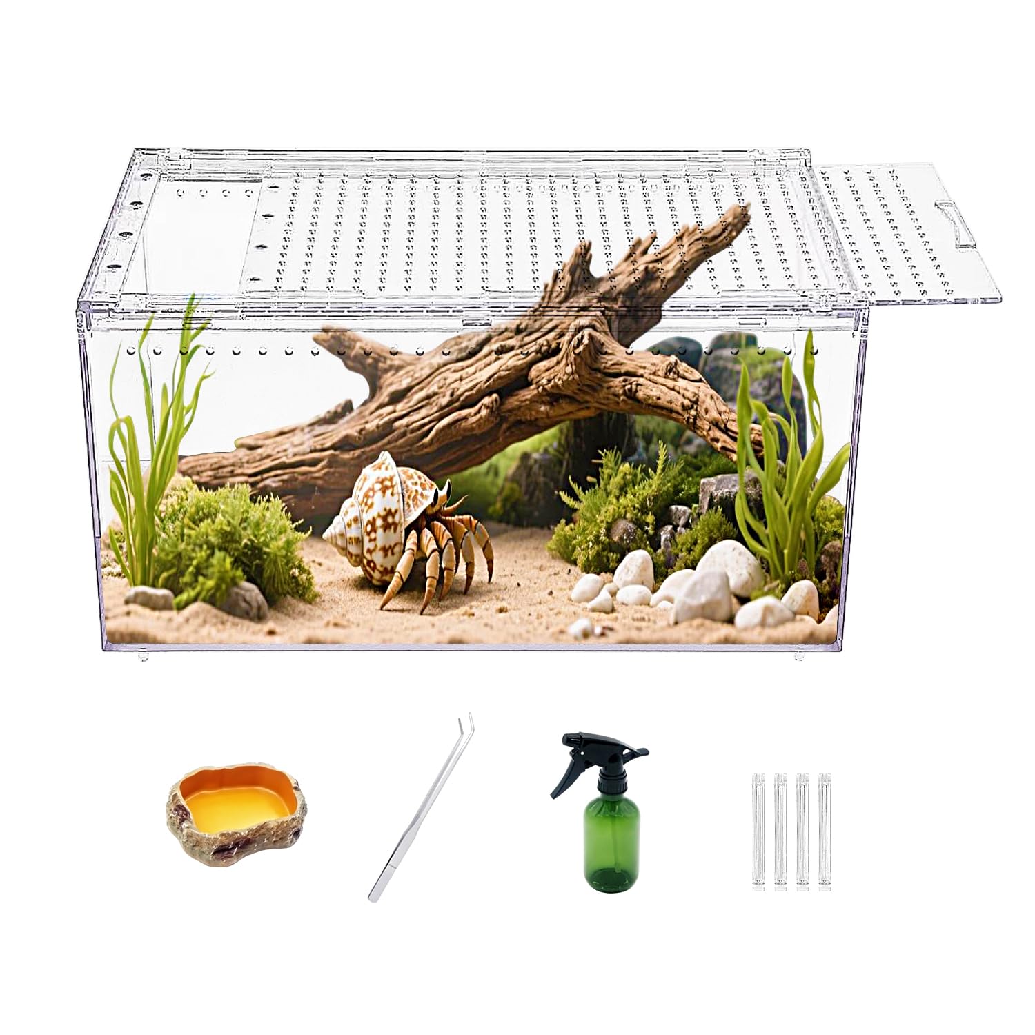 Reptile Growth 【Nessun assemblaggio】 Recinto per rettili con pulsante magnetico.40 x 25 x 20 cm Addensare la gabbia del serpente, Serbatoio di riproduzione per rettili impilabile in lotti per insetti