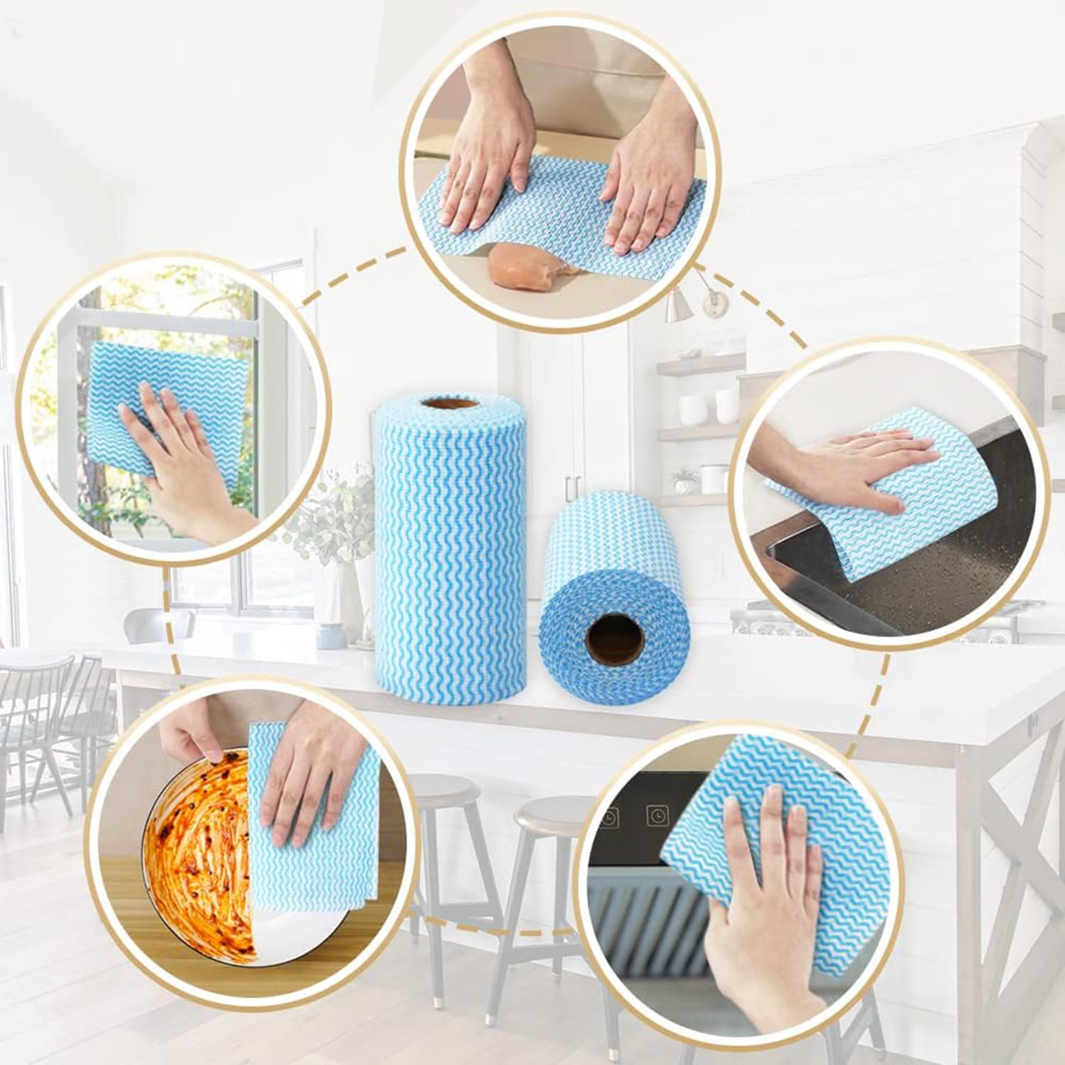 DALUCI Reusable Kitchen Towel Roll Wipes – Super Absorbent Cleaning Cloth | Washable Kitchen Roll & Tissue Paper Roll for Home & Kitchen | Multipurpose Cleaning Accessories (1 Roll, 80 Pulls) - Image 2 thumbnail