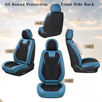 Coverado Seat Covers Full Set, 5 Seats Breathable Faux Leather Seat Covers for Cars, Car Seat Cover Winter, Car Seat Protector Car Seat Cushion, Automotive Seat Cover Universal Fit Most Vehicles, Blue