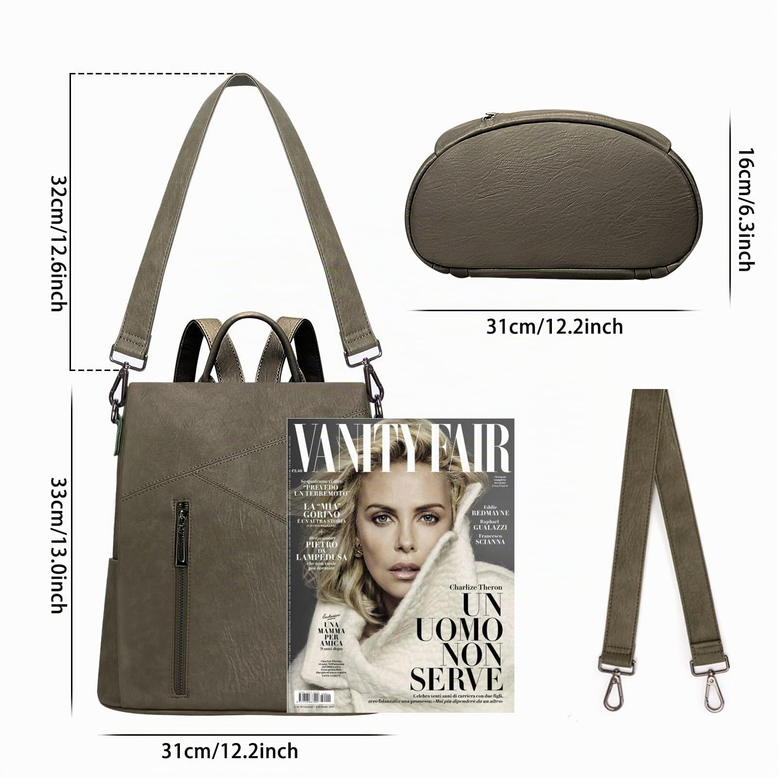 HUA ANGEL Moda Zaino Convertibile Borsa a Tracolla 2 In 1 Donna Antifurto Zainetto della Signora Impermeabile PU Pelle Zaino Leggero per Scuola Shopping Bicicletta da Viaggio Nella Vita Quotidiana