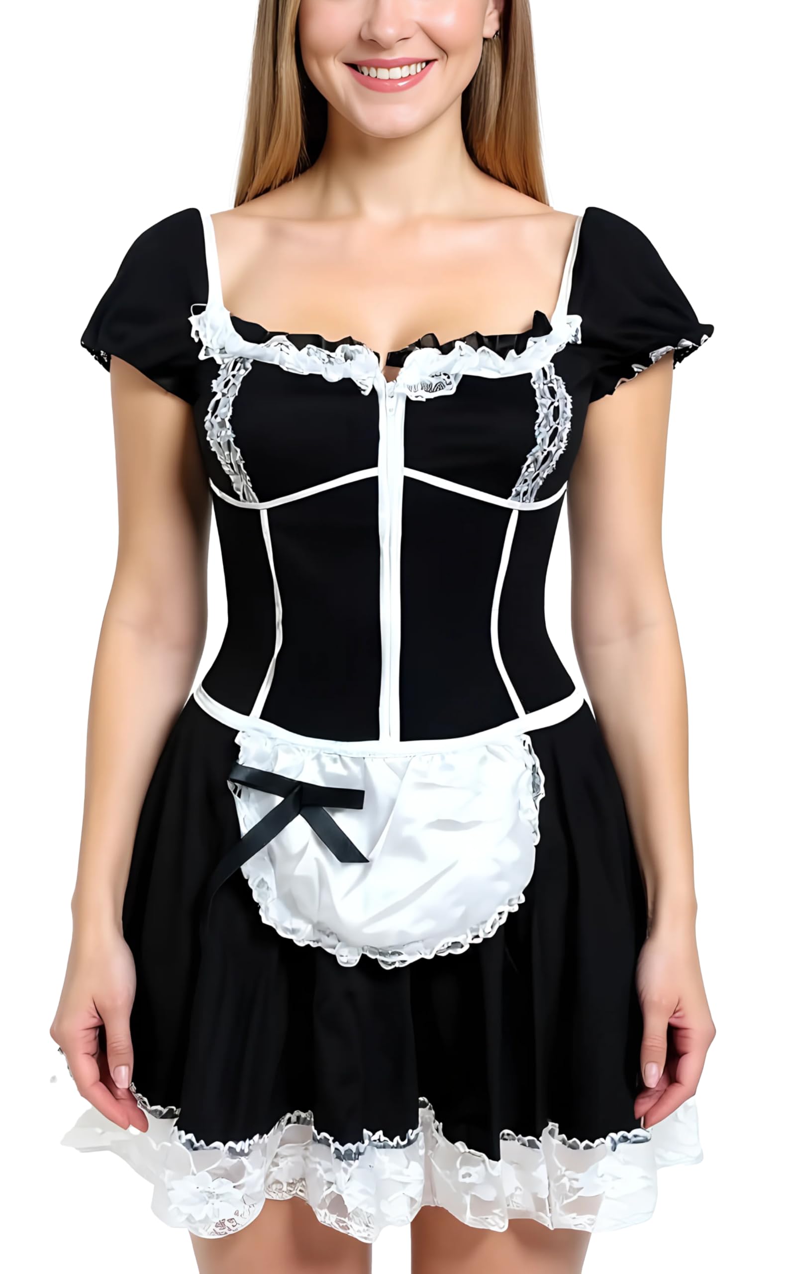 bslingerieWomen Black French Maid Cosplay Costume Dress Outfit
