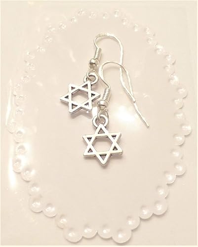 Miniatura 3 de Pendientes colgantes de estrella de David Magen David de plata con estrella judía