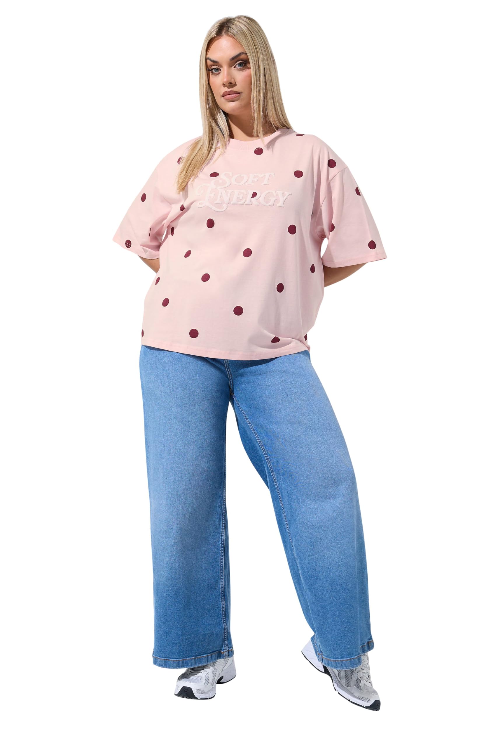 Yours Limited Collection Pink Polka Dot 'Soft Energy' T-Shirt - Women's - Plus Size Curve