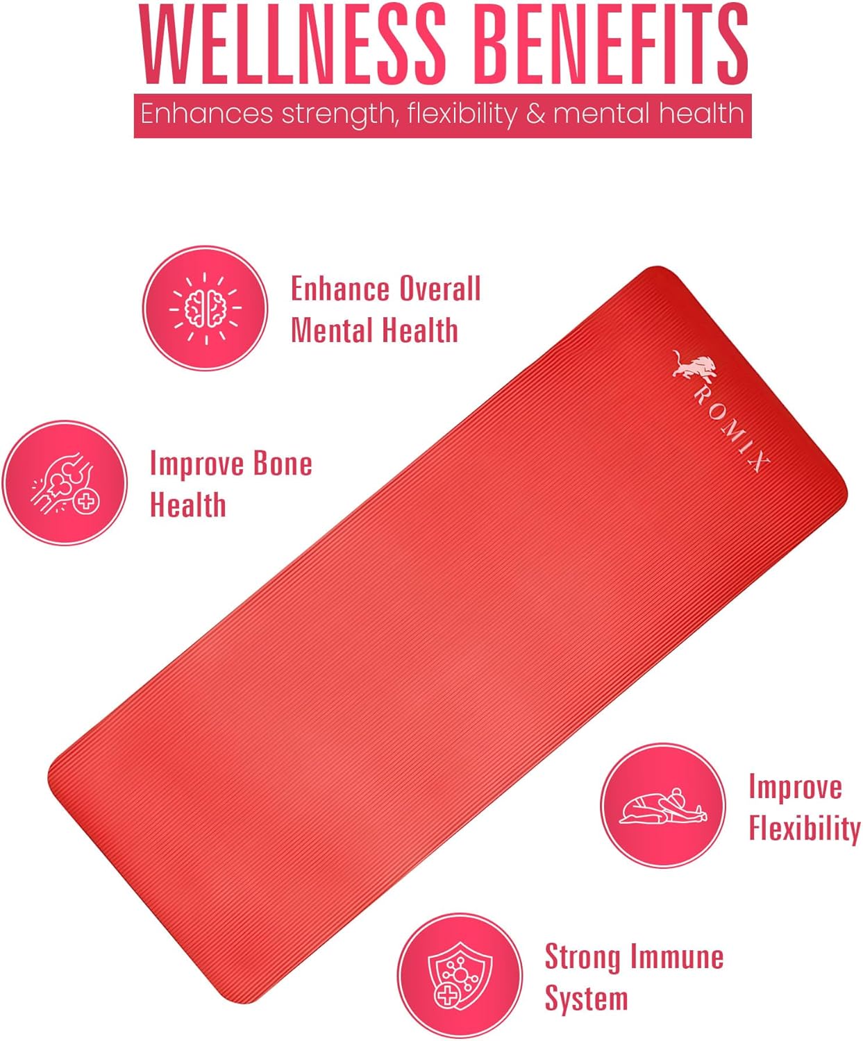 ROMIX Yoga Mat Thick 2/5 Inch (10mm), 72"L x 24"W Non-Slip Workout Mat, Large Yoga Mats for Women Men With Carry Bag and Strap, Exercise Mats for Home Workout Meditation Training Equipment