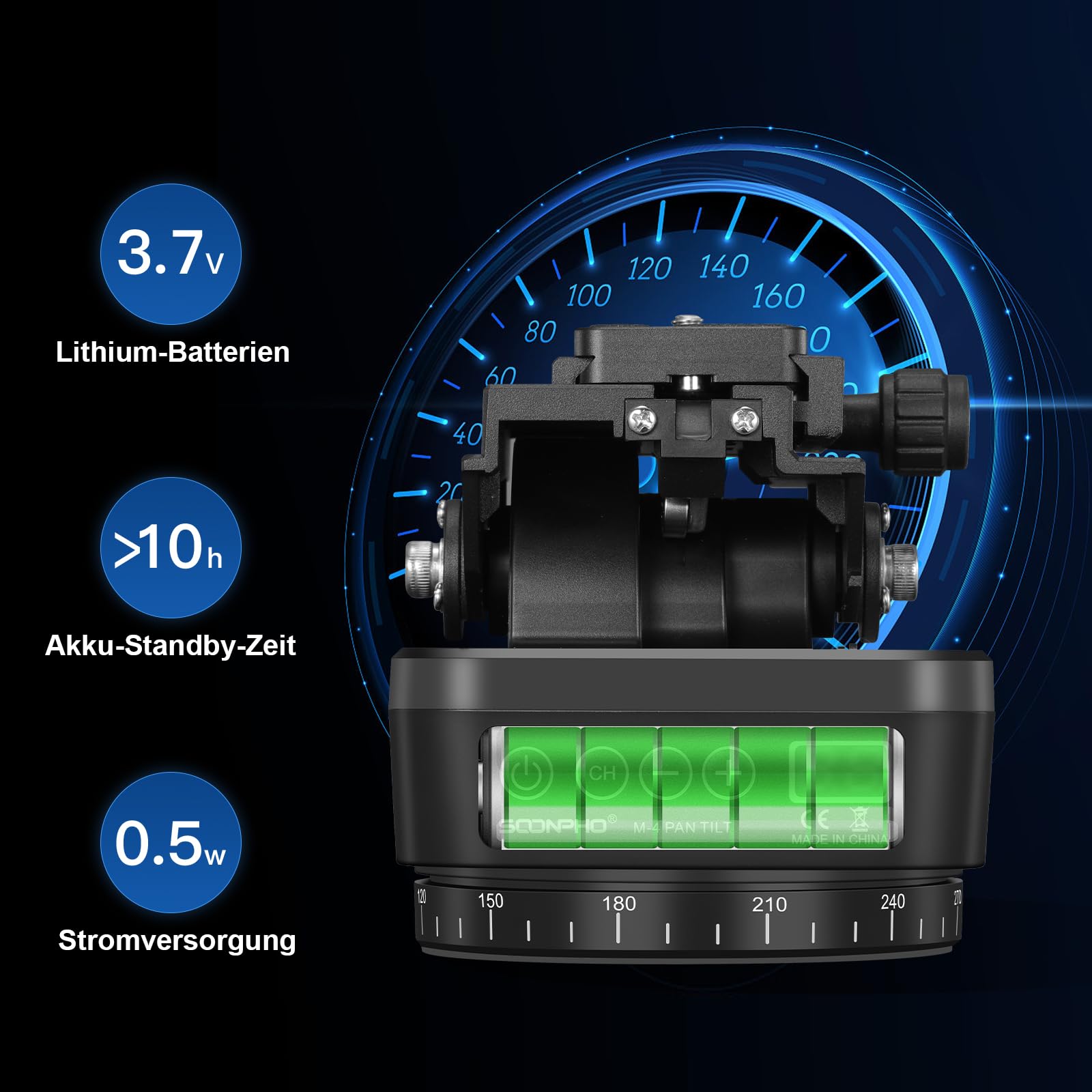Soonpho M4 Panorama Stativkopf Motorisierter Kopf Kameras Remote Control Pan Tilt Motorized Head 360 Grad Erehbarer Elektrischer mit Telefonklemme und Fernbedienung für DSLR-Kameras,Smartphones