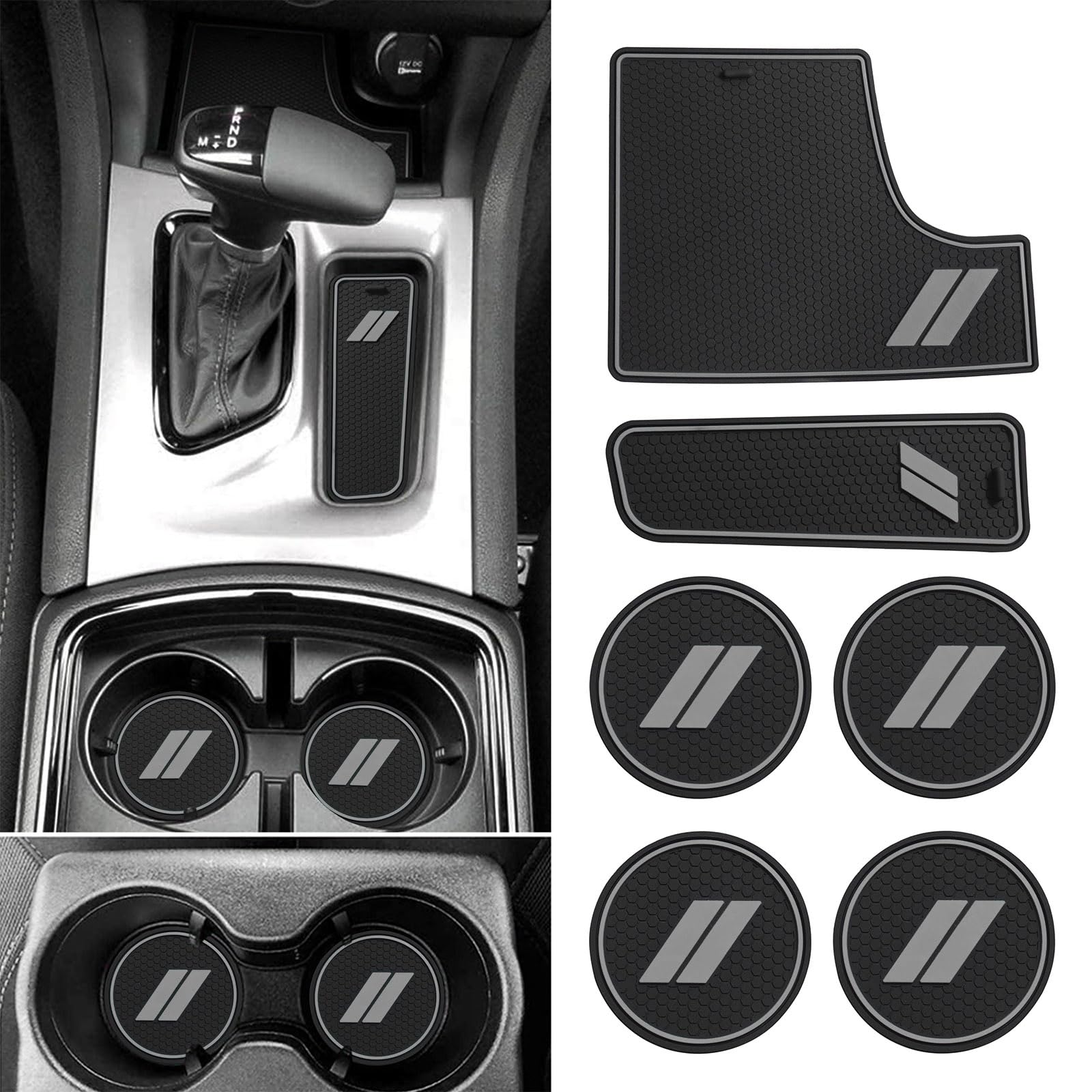 SENSHINE Anti Dust Cup Holder Insert for Dodge Charger Accessories 2015-2021 2022 2023 2024 Non-Slip Center Console Shifter Liner Trim Premium Custom Interior 6Pcs Set (Gray Trim)