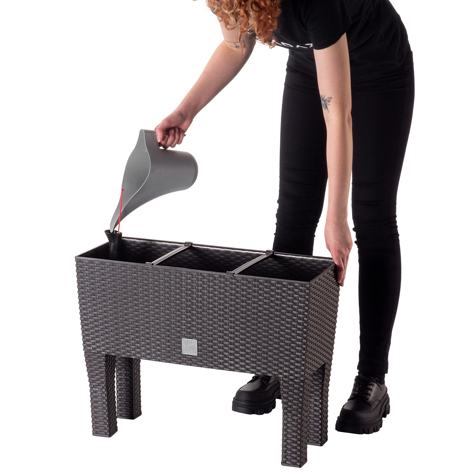 KADAX Pot de Fleurs sur Pieds, Plate-Bande surélevée en Plastique, Disponible en 2 Tailles, bac à Plantes avec Motif rotin, bac à Fleurs pour Jardin, Balcon, terrasse, bac (60 cm/Marron foncé)