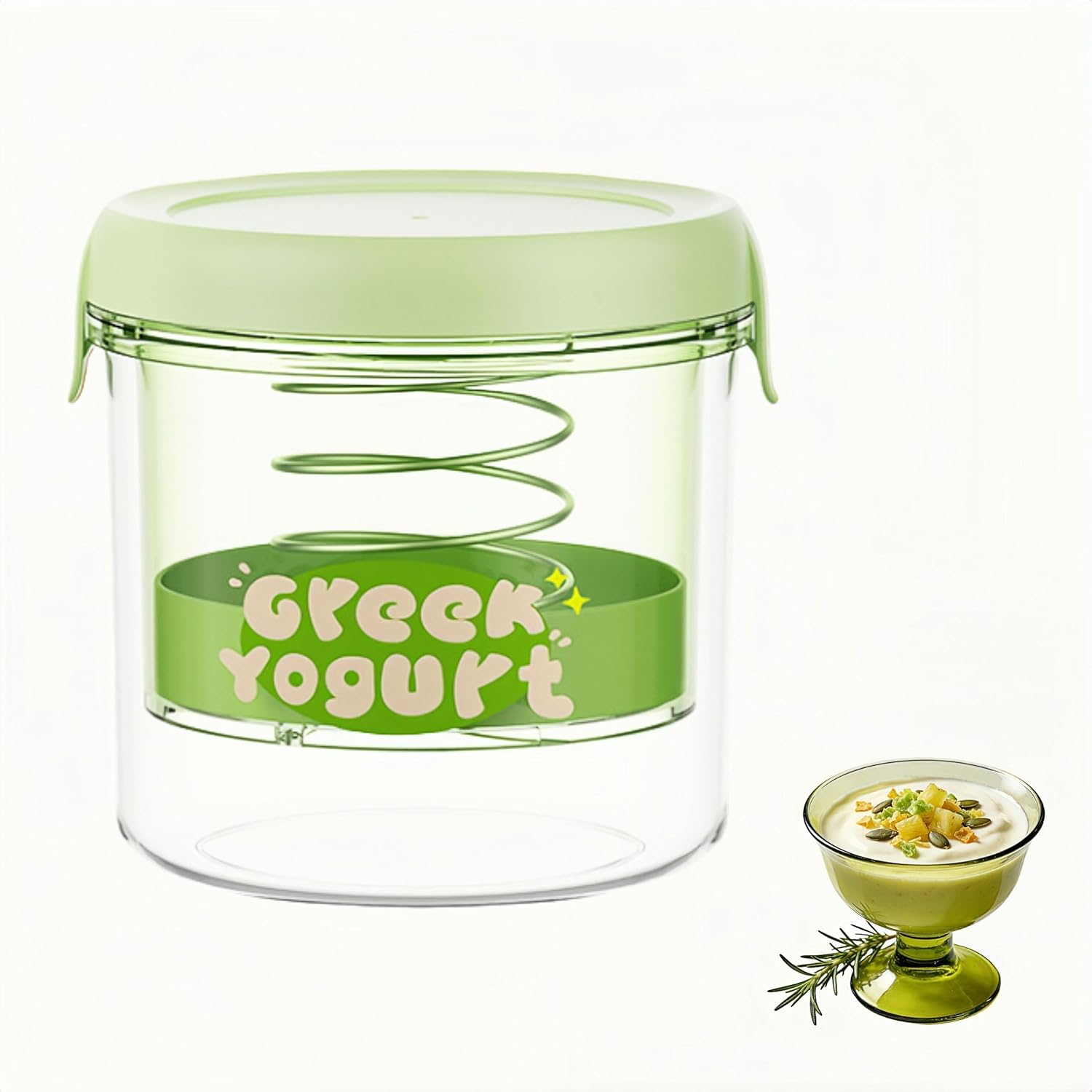Greek Yogurt Strainer with Spring, Yogurt Strainer 1.1 Quart BPA-Free Maker, Non-Electric Filter for Separating Whey, Creamy Cheese-Like Thick, Easy to Clean (Green Round)