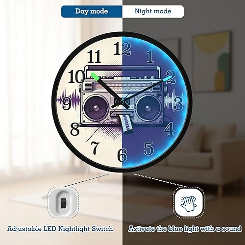 Miniatura 5 de Battery Operated Silent Non-Ticking Clock Luminous Voice-Activated Silent Clocks Retro Tape Drive Rhythm Purple White 12 Inch for Office, Home
