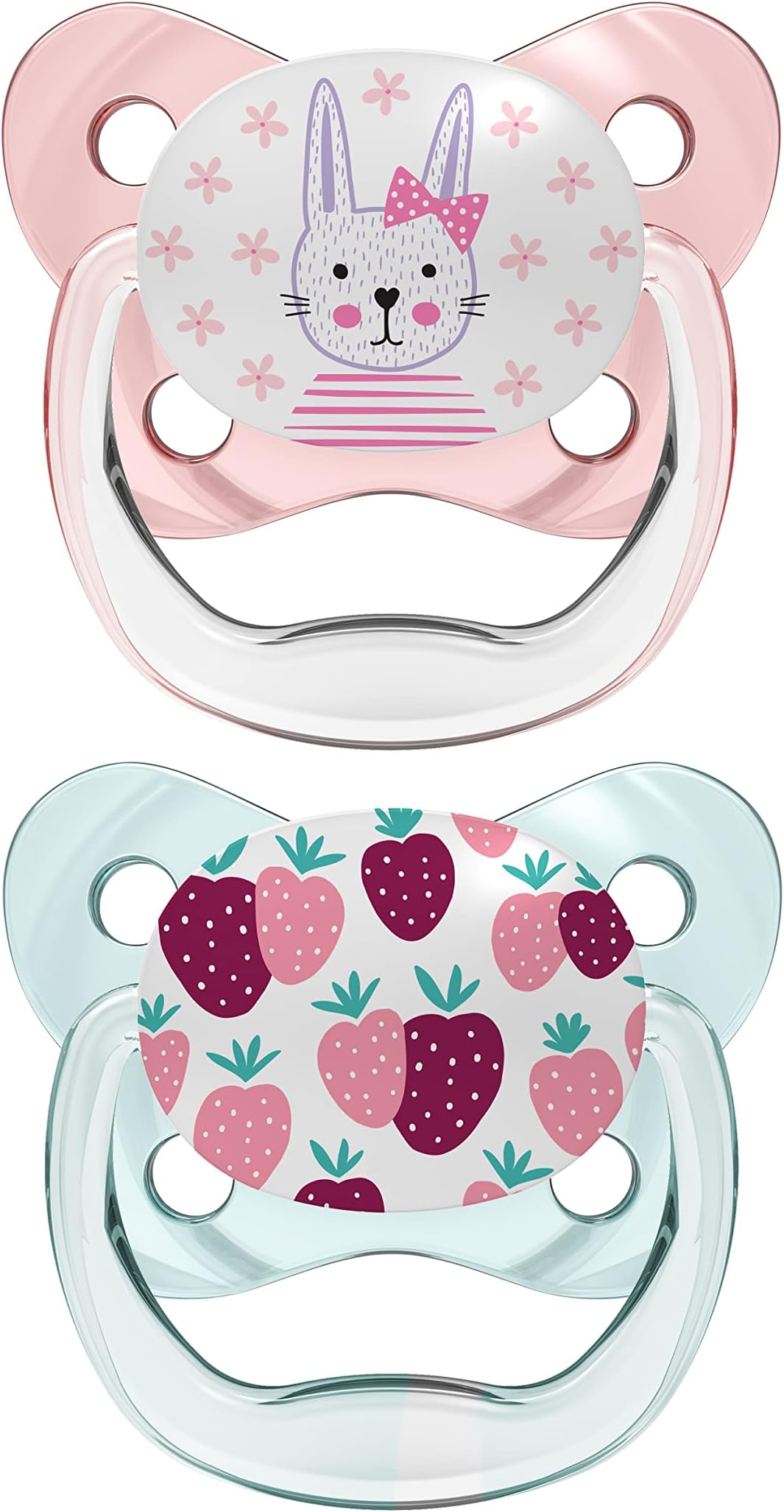 PreVent Orthodontic Baby Pacifier, Suction Free Air Channel, Contoured Butterfly Shield is Gentle on Face, Made in USA, Stage 1, 0-6m, 2-Pack, Pink