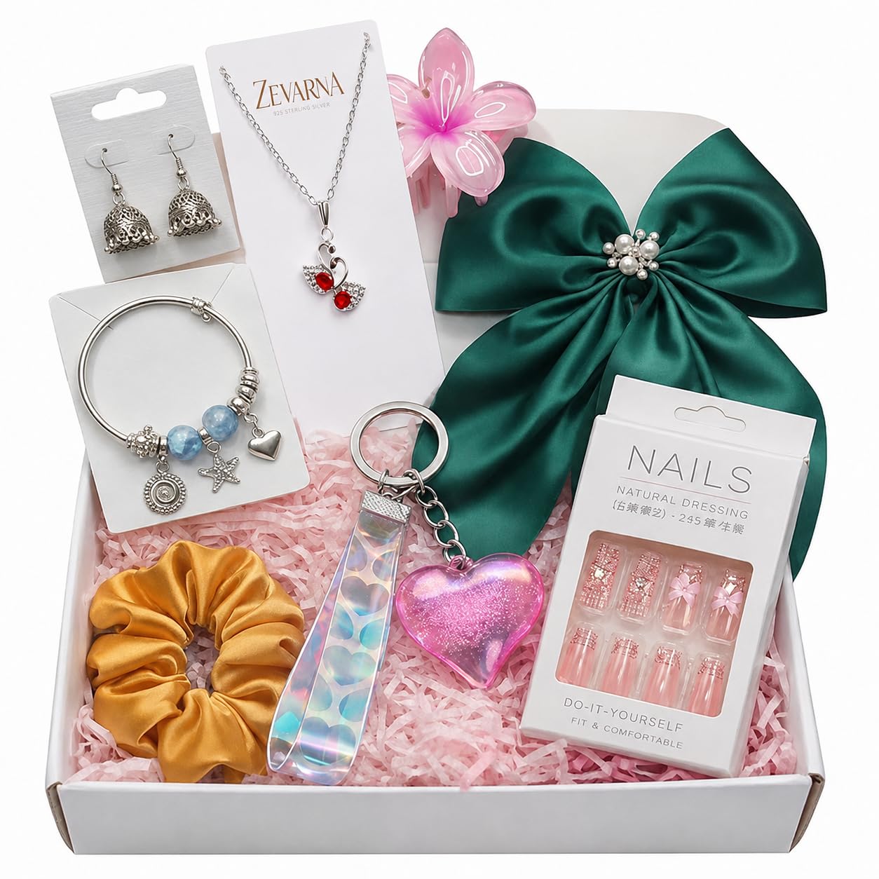 8-Piece Women’s Fashion Jewellery & Hair Accessories Gift Set Pendant Chain Bracelet Oxidised Jhumki Earrings Hair Bow Scrunchie & Claw Clip-image-37