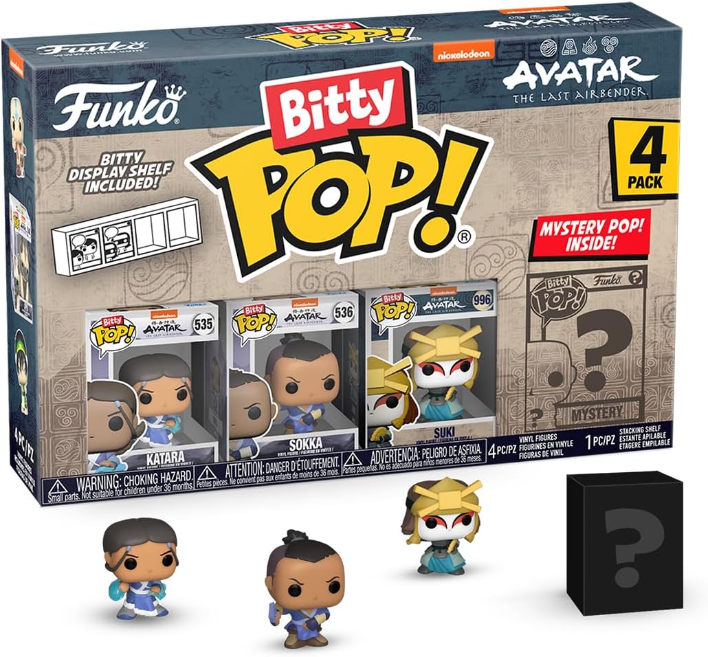 Funko Bitty Pop!: Avatar: The Last Airbender Mini Collectible Toys 4-Pack - Katara, Sokka, Suki & Mystery Chase Figure (Styles May Vary) | Pop Animation Avatar The Last Airbender 1 Inch Action Figure Bitty Pop! - Katara, Sokka, Suki & Mystery Mini