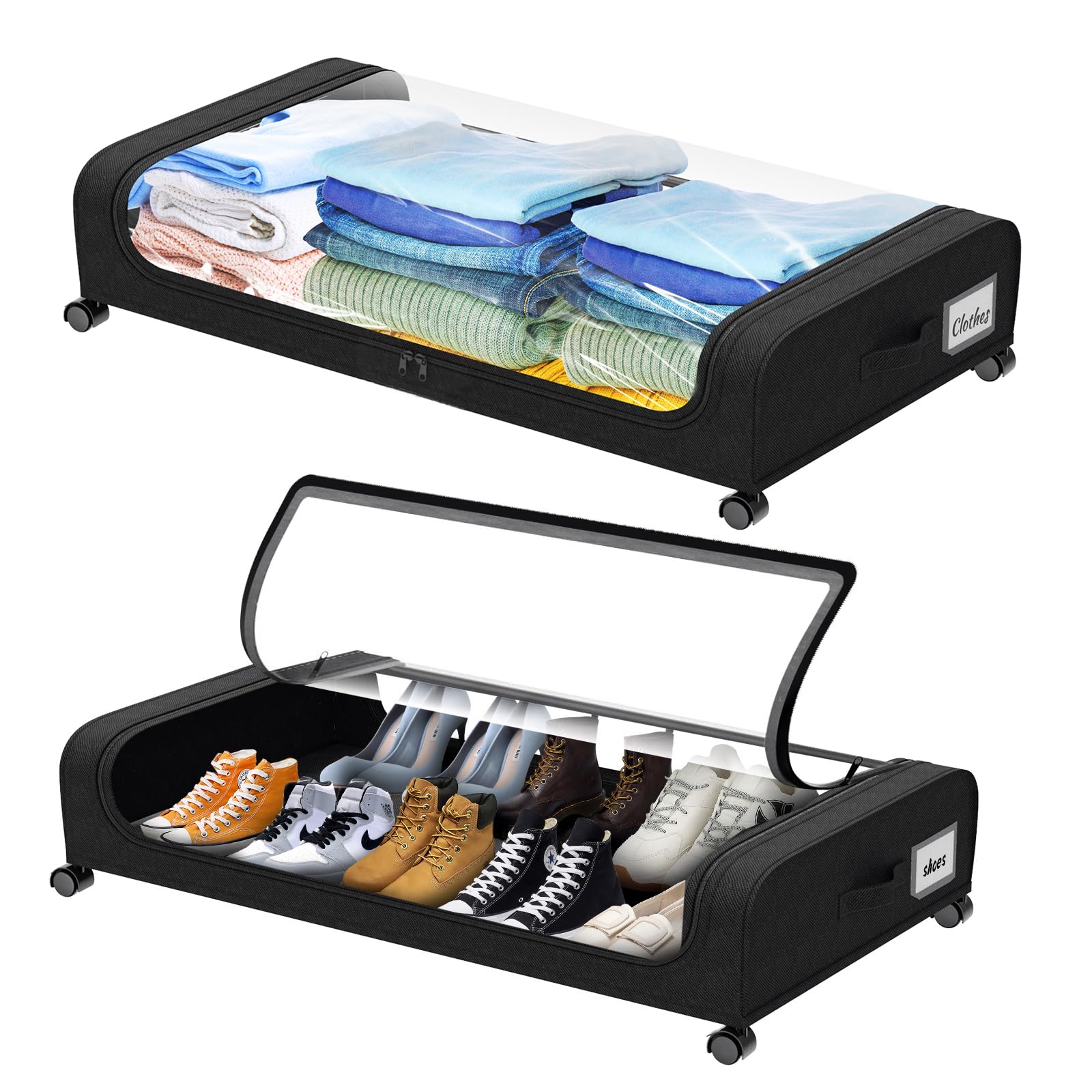 Lot de 2 boîtes de rangement sous le lit avec roulettes bacs de rangement à chaussures avec fenêtre transparente 2 Pack - Maison Lot de 2 boîtes de rangement sous le lit avec roulettes bacs de rangement à chaussures avec fenêtre transparente 2 Pack - Maison