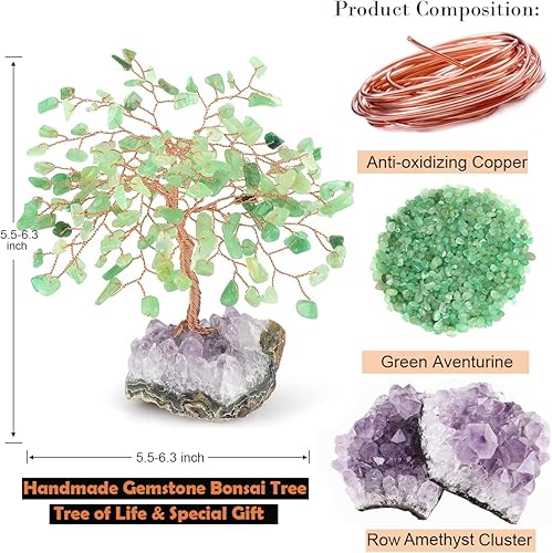 Miniatura 2 de Árbol de la vida con piedras preciosas de chakras, jade de aventurina verde natural con base de racimo de amatista, árbol de dinero decorativo de