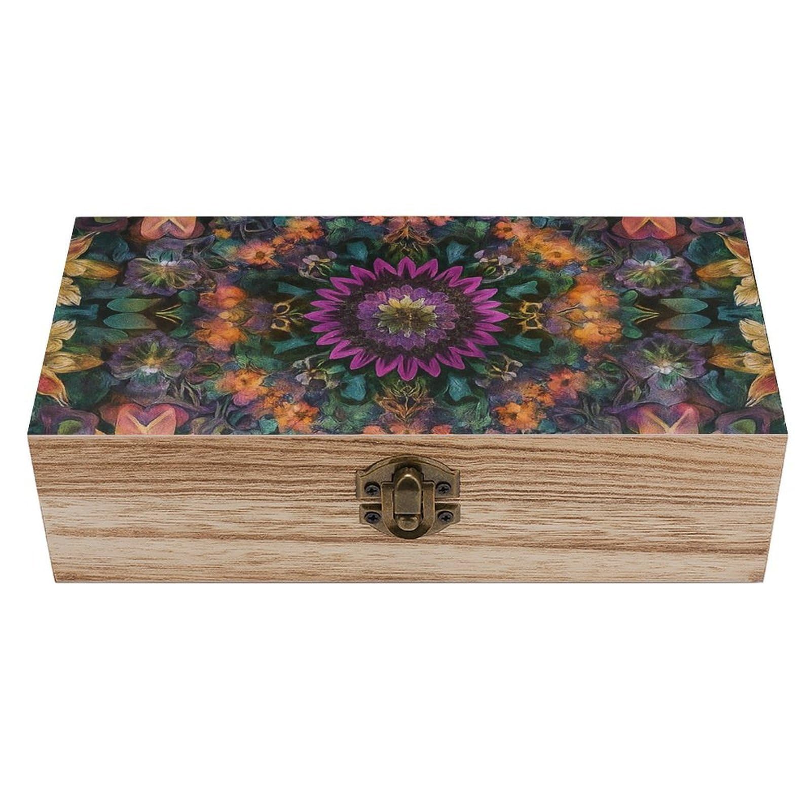 Oudrspo Boho Purple Mandala Floral Print Retro Wooden Storage Box Keepsake Jewelry Decorative Art Storages Box Gift Boxs