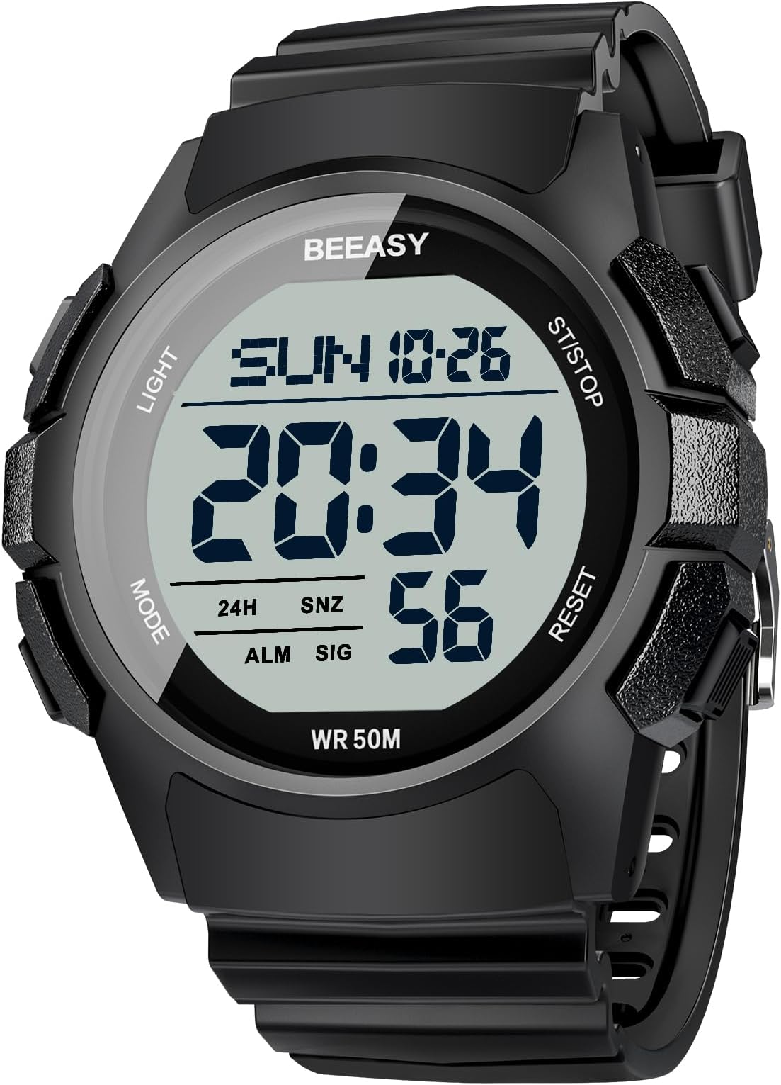Mens Digital Sports Watch, 50M Waterproof 49mm Rubber Strap Mens Watches with Stopwatch, Countdown Timer, Alarm & Dual Time—Ideal for Sport, Gym, Running, Referee, School & Daily Wear