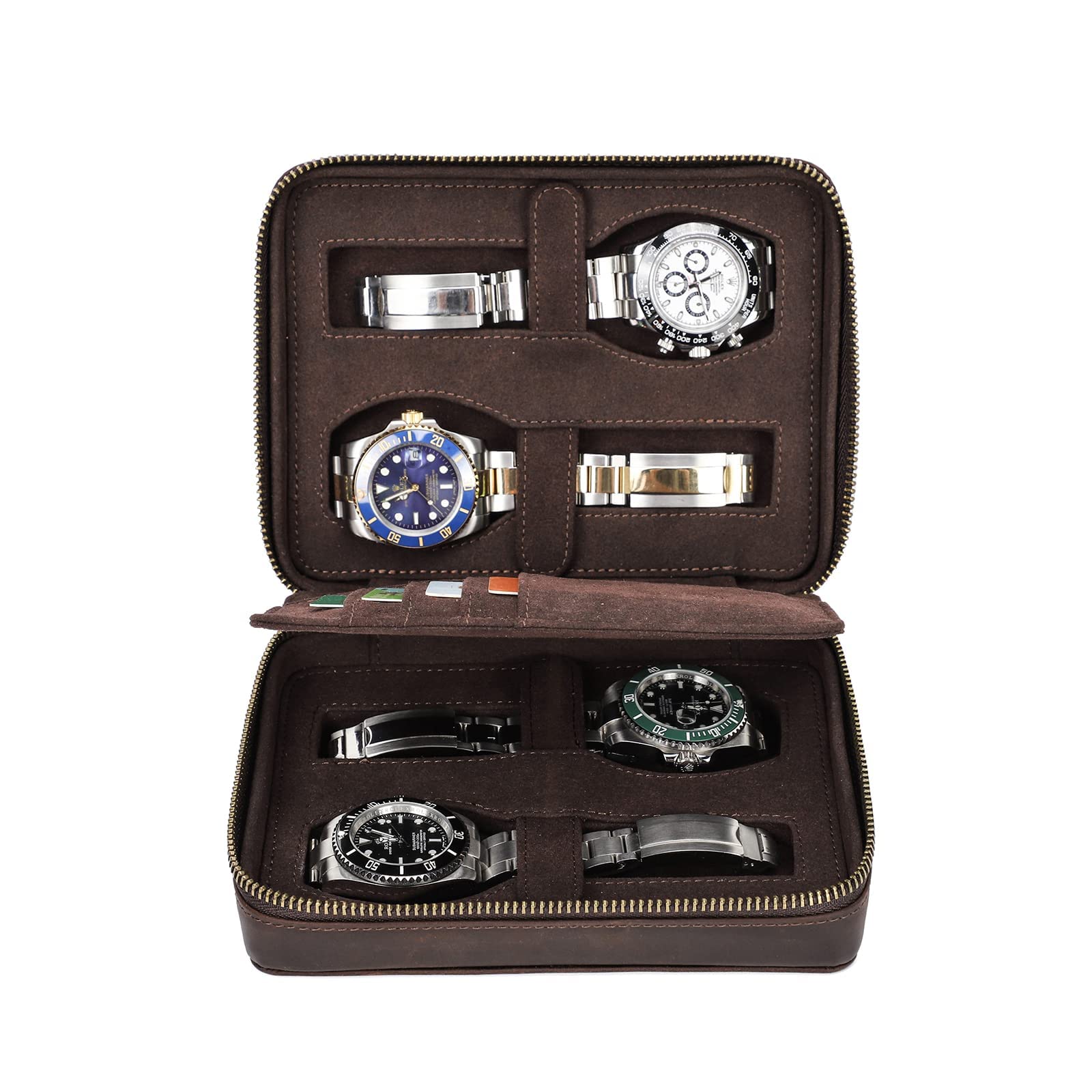 Hiram Boîte De Rangement En Cuir Véritable Pour 4 Montres