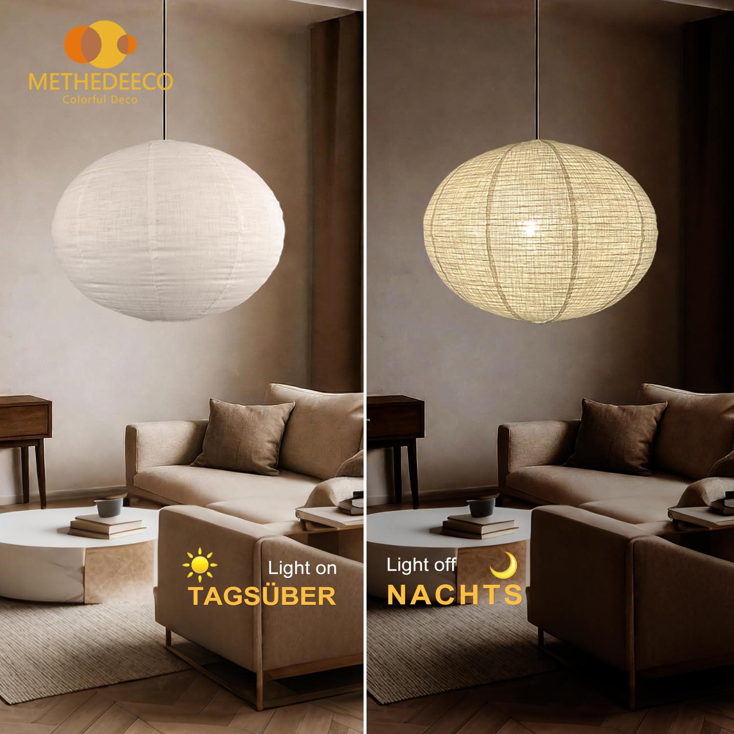 METHEDEECO Lot de 1 Abat-Jours Suspension Plafond Ronds Tissu Lin, 50cm