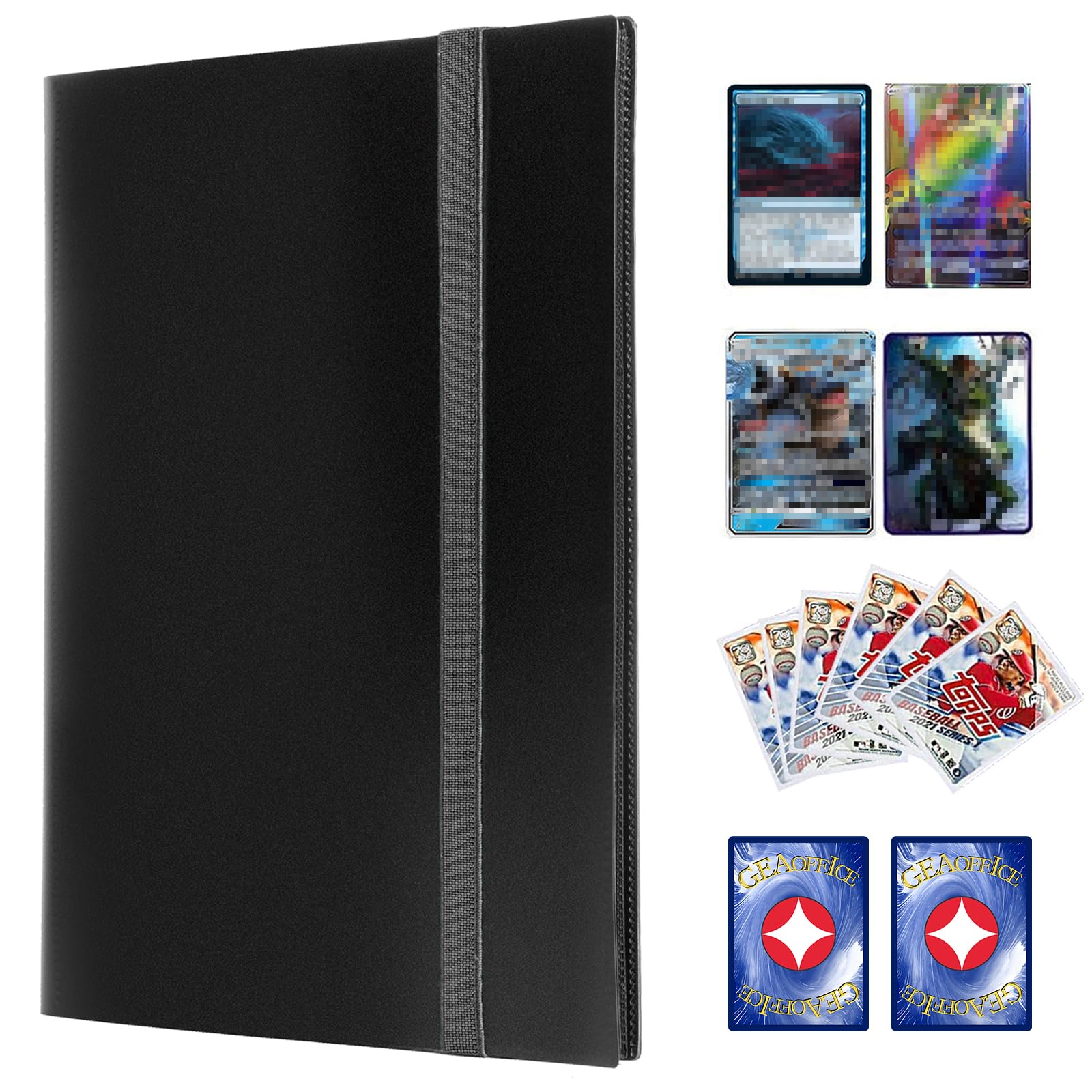 AROXIA 9-Pocket Card File - Holds 360 Trading Cards, Zippered Storage Binder (Black)