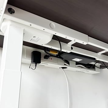 Desky Mini Cable Tray Under Desk Wire Organizer with Mounting Screws, Compact Metal Cable Management Tray for Office Desks White, 8 Plug
