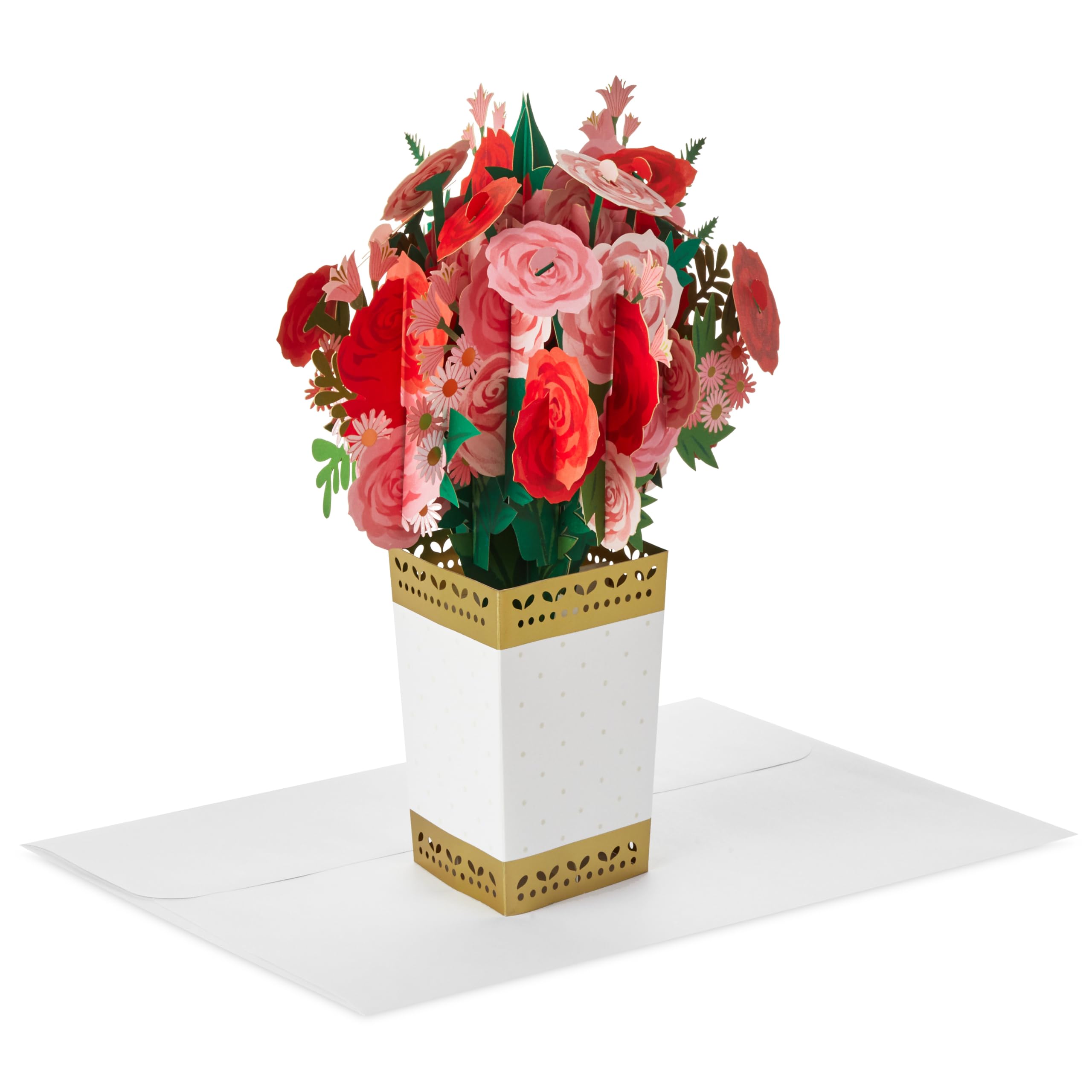 Hallmark Valentines Day Card, 3D & Pop Up, Bouquet Roses, Red, White, Pink
