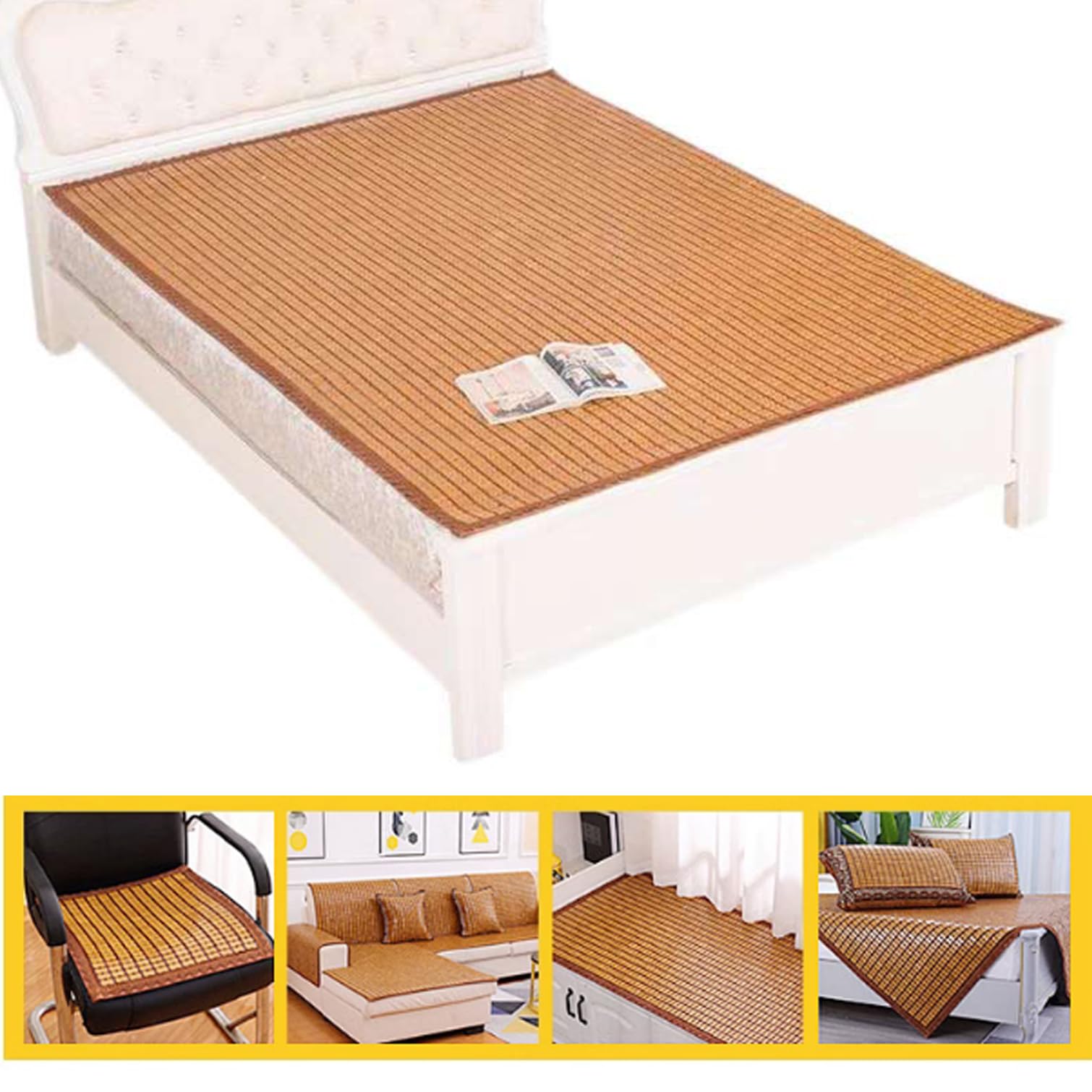 NIANXINN Tapis de Couchage D'Été en Bambou,Tapis en Bambou Naturel,Matelas de Refroidissement Lit-Mat pour Dormir,Natte de Bambou Respirant,pour Chambre à Coucher,Salon,Canapé-lit (60x150cm)