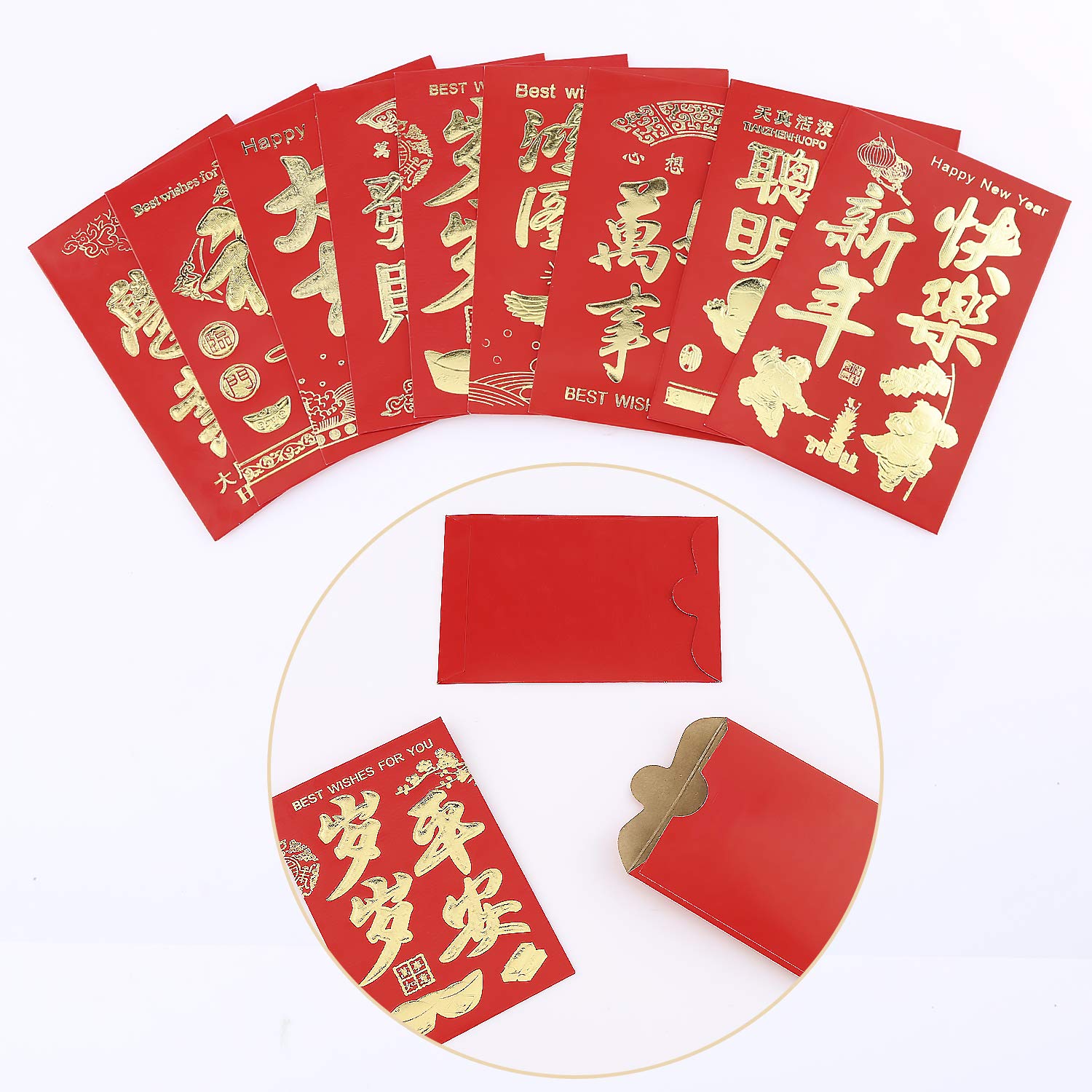 36 Stuks 11,5x8cm Chinese Rode Enveloppen, Chinees Nieuwjaar Rode Pakketten Hong Bao Lai See Enveloppen Geluksgeld Rode Envelop voor Lentefestival Verjaardag Bruiloft (12 Stijlen