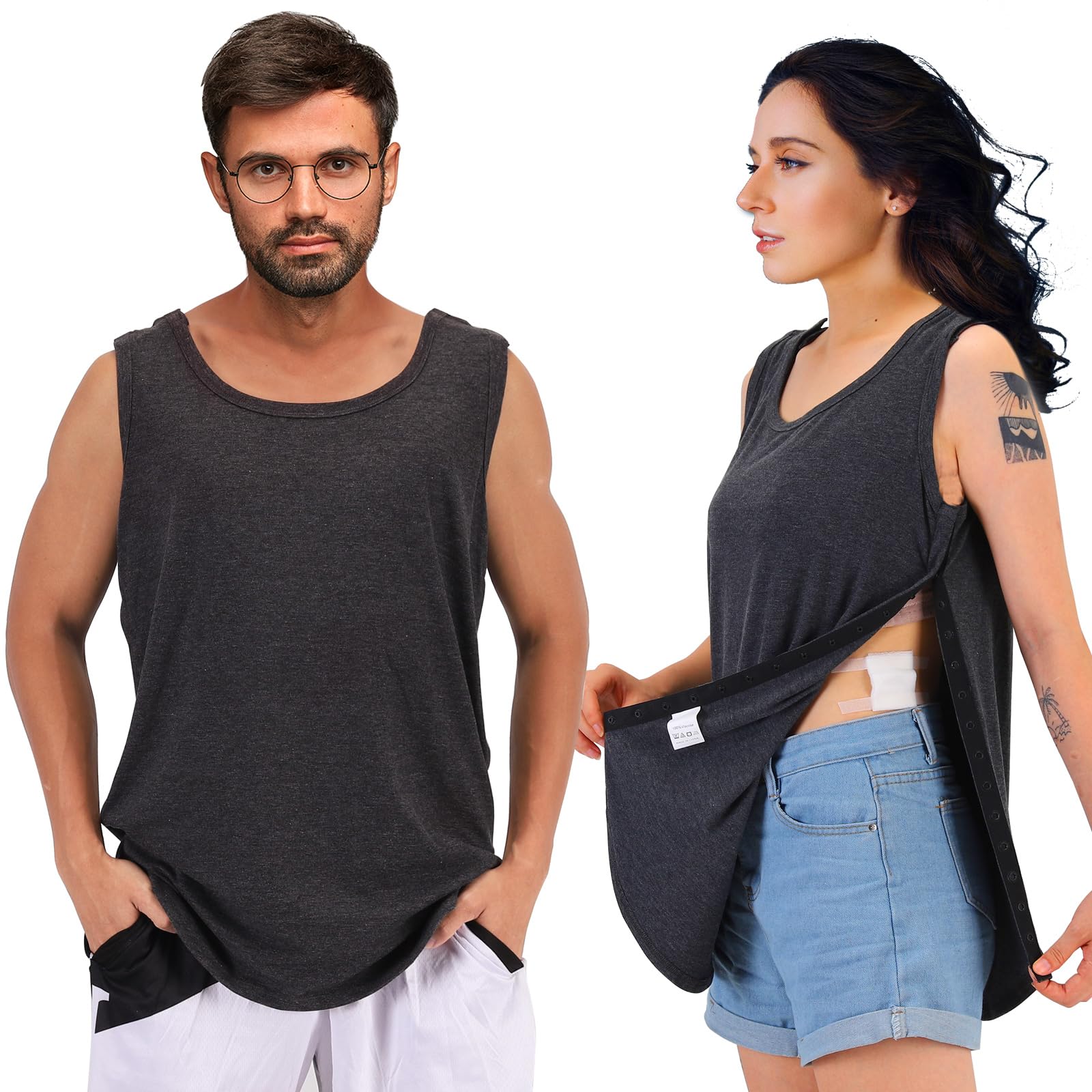 Post Shoulder Surgery Shirts Snap Open Tearaway Shirt Unisex Shoulder Recovery Tshirt Tank Tops for Women Men