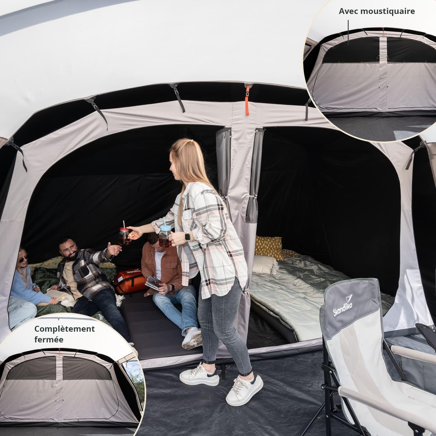 Skandika Tente Tunnel Nordland pour 6 Personnes | Tapis de Sol Cousu, Colonne d'eau 5000 mm, Hauteur 2 m, moustiquaires, Cabine de Couchage Divisible | Tente de Camping, Tente familiale