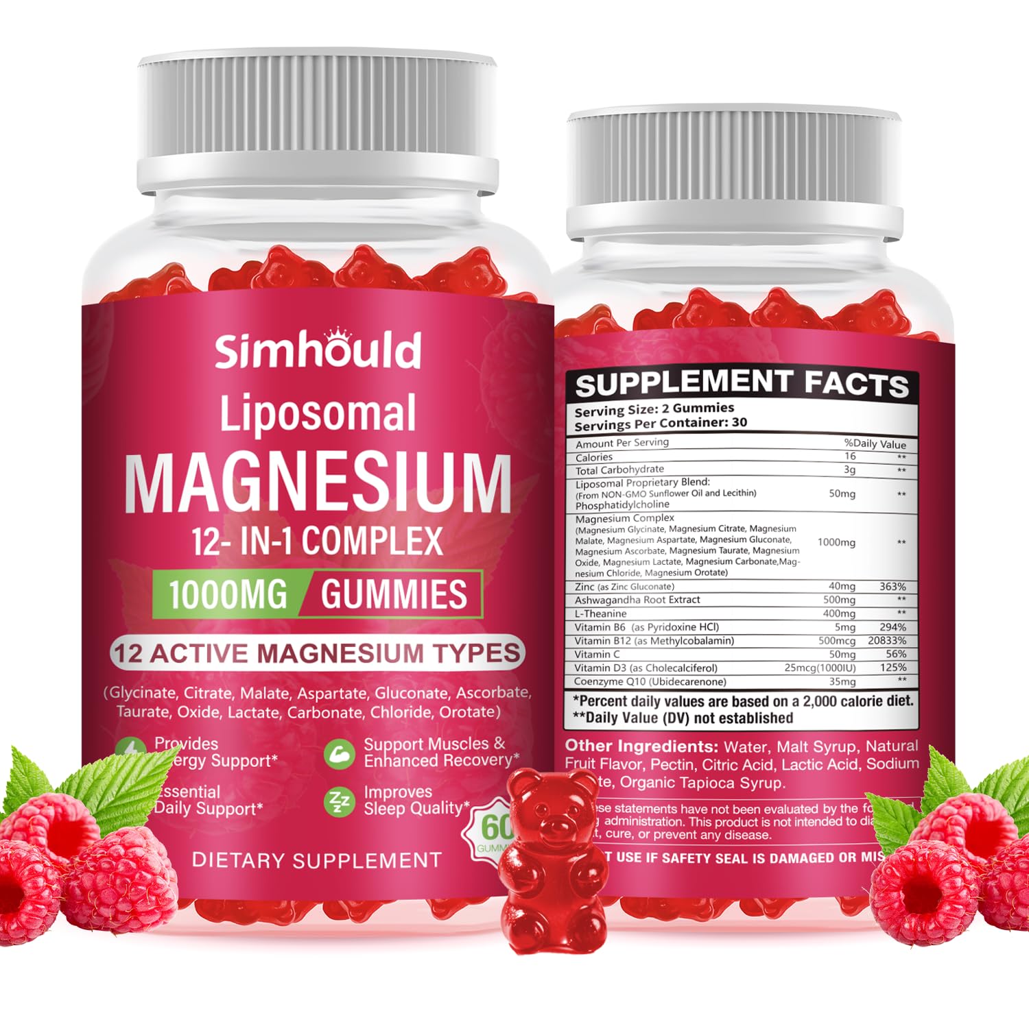 2 Packs Liposomal Magnesium Complex Gummies-as 12 Forms of Magnesium Citrate,Glycinate,Malate,Oxide,and More with Vitamin D3, B6,C, Ashwagandha & CoQ10 for Women and Men-Support Bone & Muscle 120 Cts — Amazon image 8