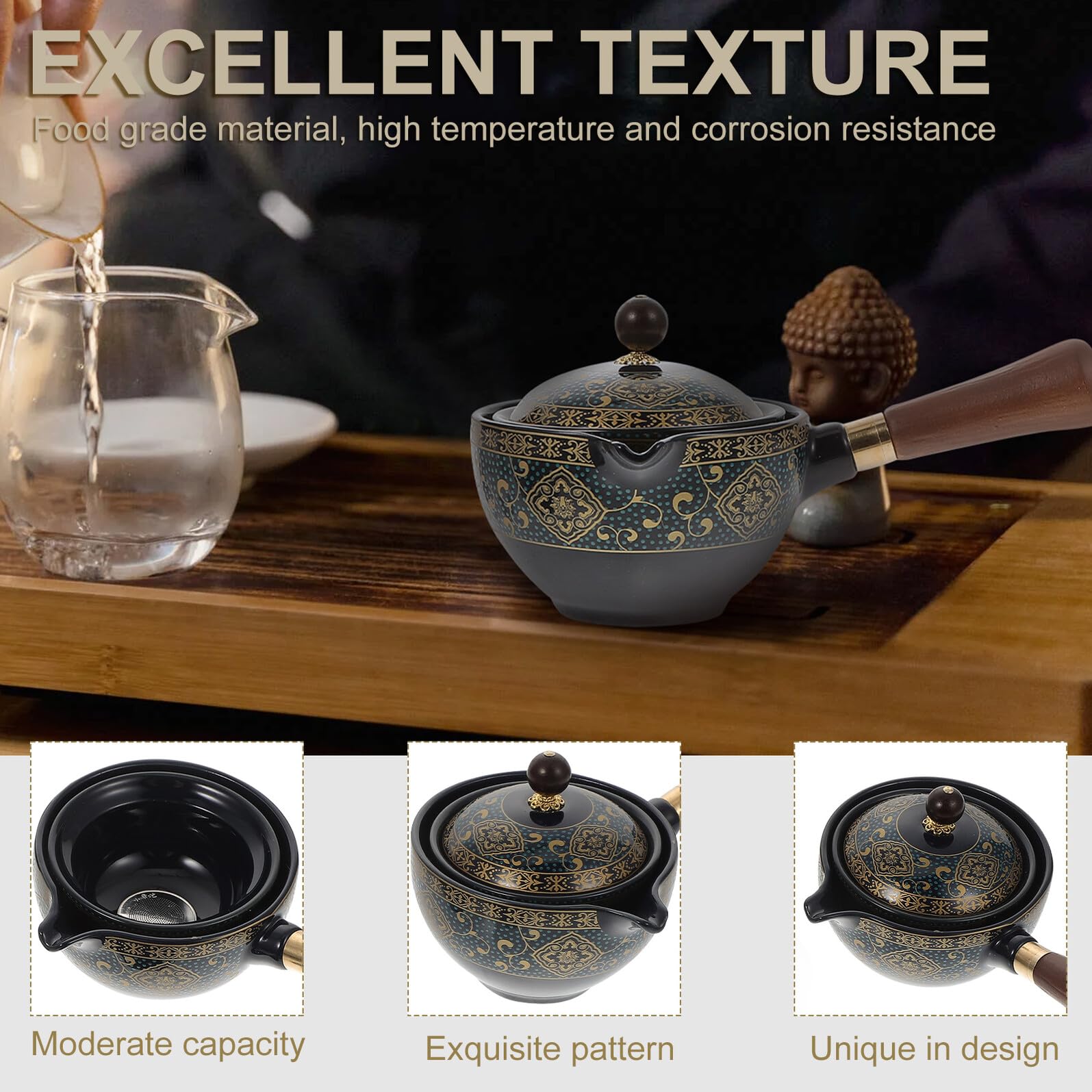 SEWACC Juego de Tetera Giratoria de Cerámica Resistente al Calor Asa Lateral Tetera Portátil de 1 y 4 Tazas Set para Infusión de Té Casa y Uso Doméstico