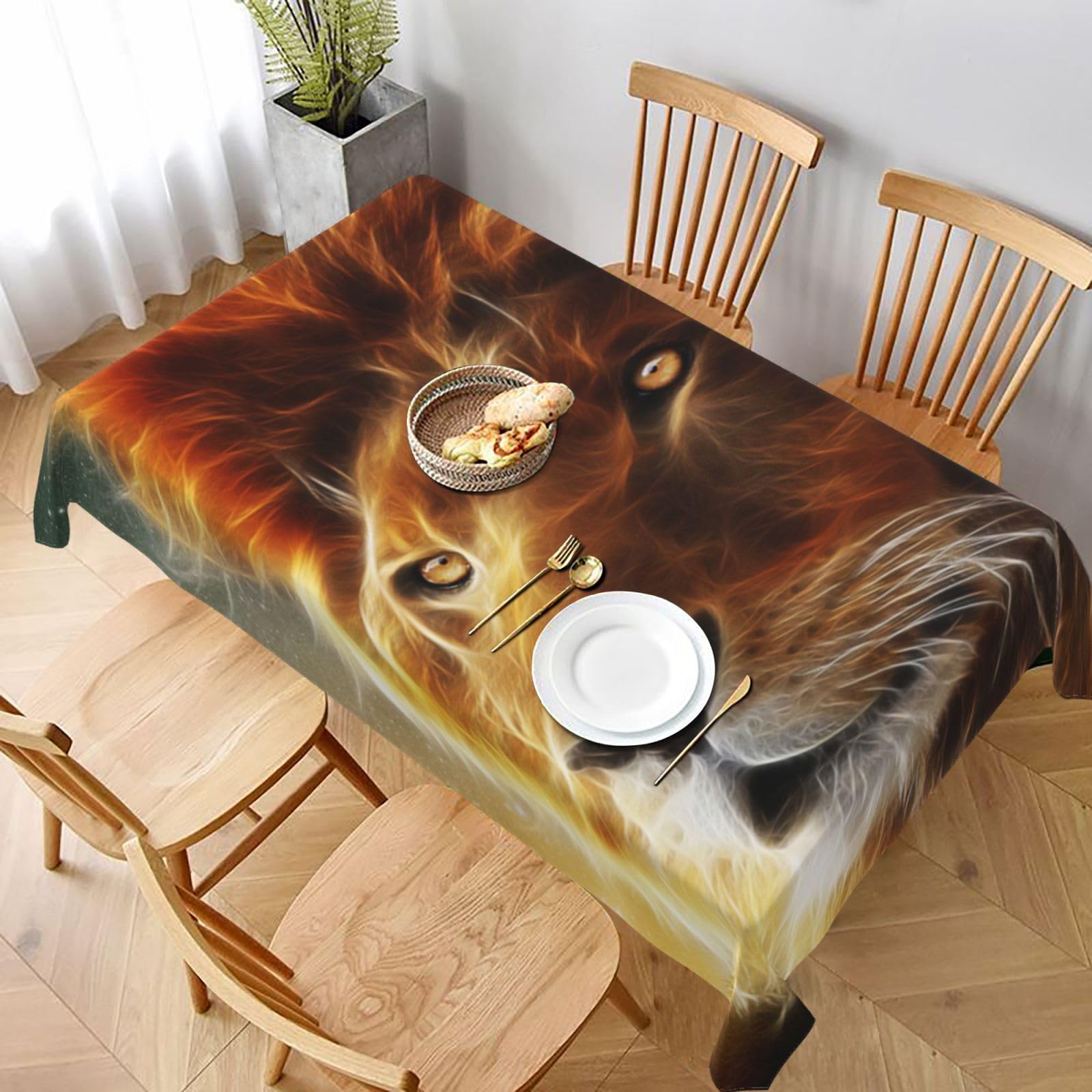 BNVSADC Scifi Lion Printed Rectangle Tablecloth 228x152 CM, Water Resistant Polyester Table Cloth Decorative Fabric Table Covers for Kitchen Dining Table Parties Camping